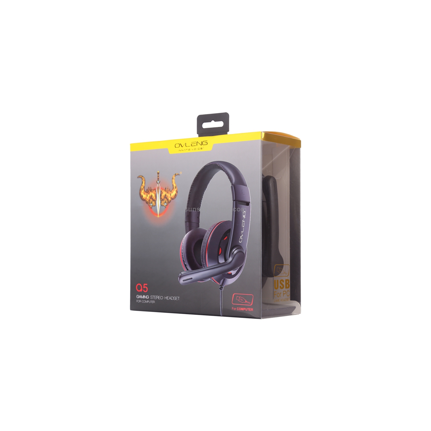 OVLENG Q5 USB Stereo Headphone Headset with Microphone & Volume Control for PC Laptop, Black & Red