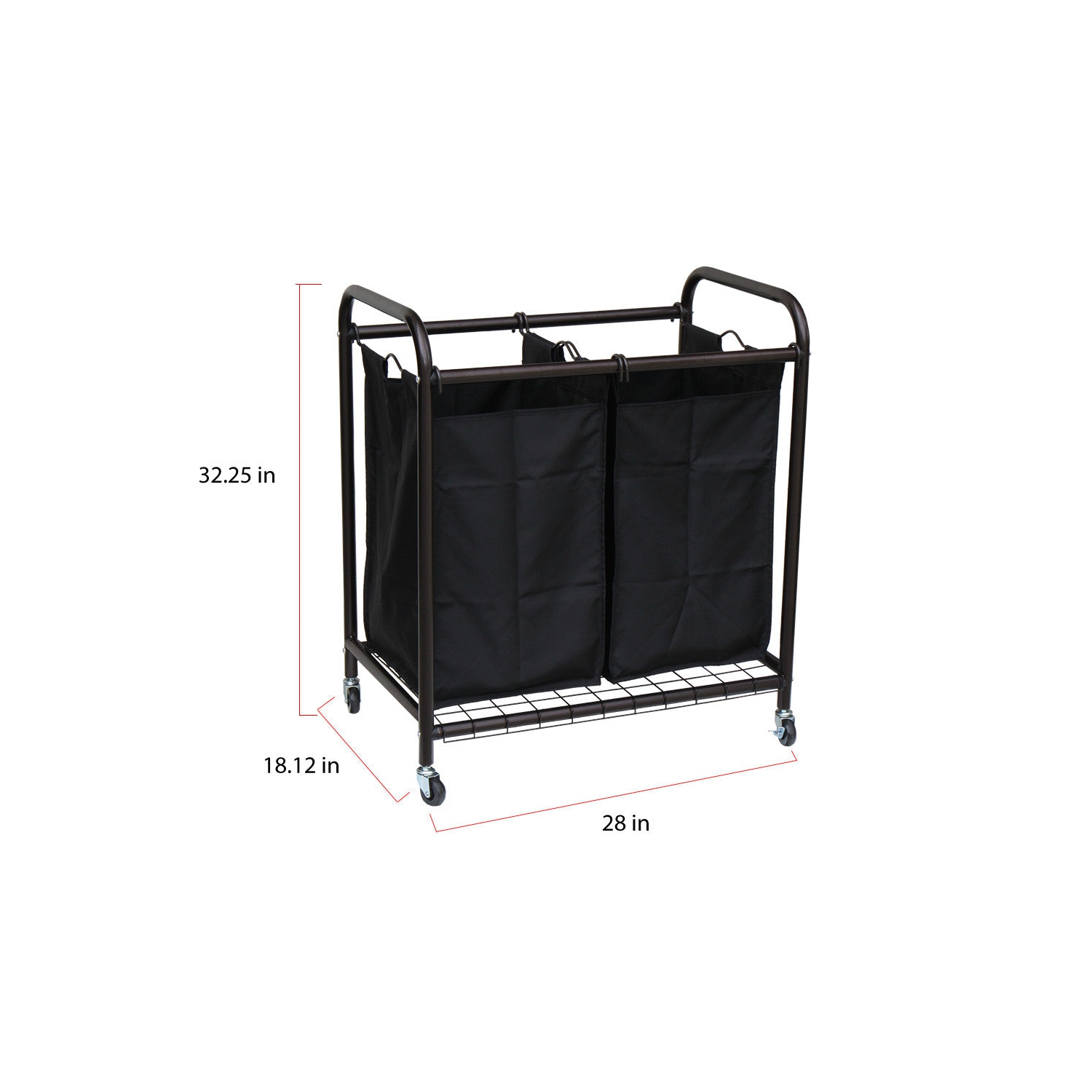 Oceanstar 2-Bag Rolling Laundry Sorter, Bronze