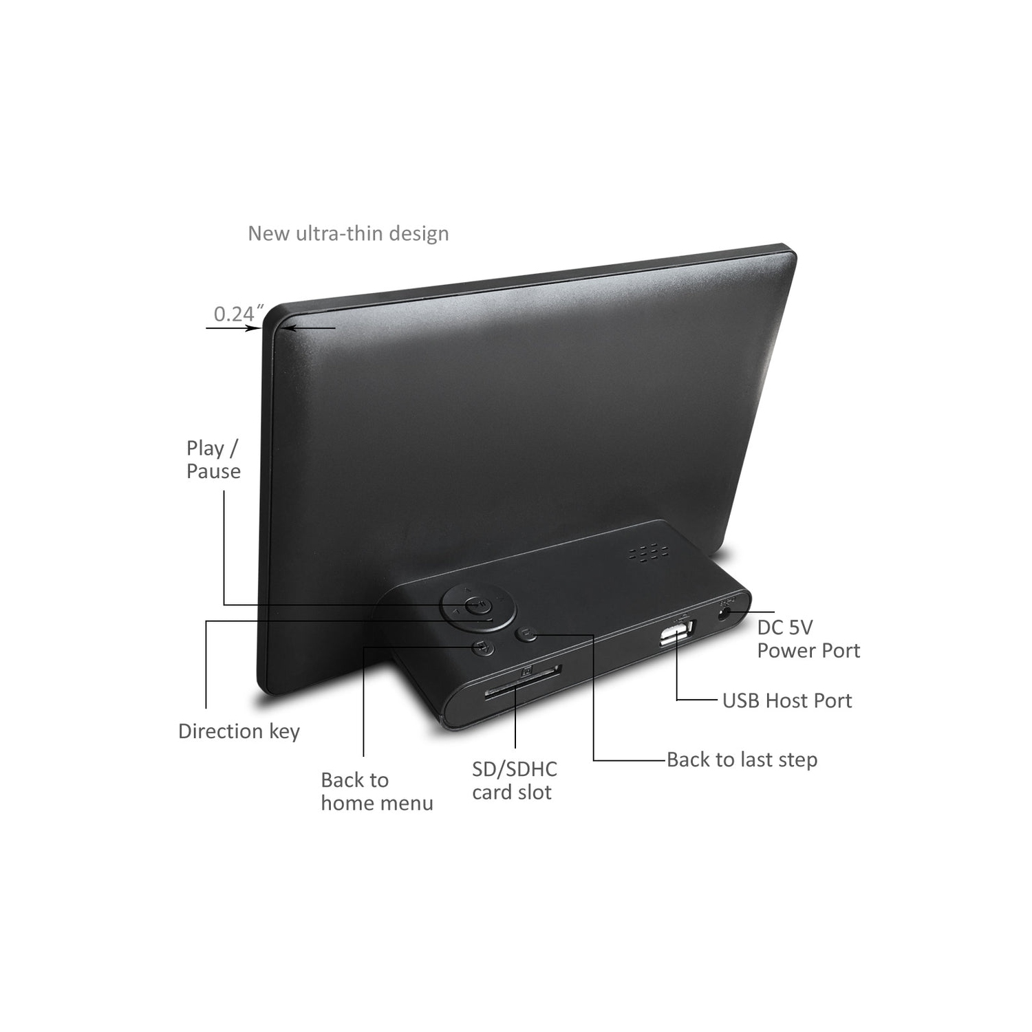Sungale 7-in Digital Photo Frame - 1024x600 LCD, USB & SD Card Ports - w/ Sleek Design & Great Display Clarity - Black