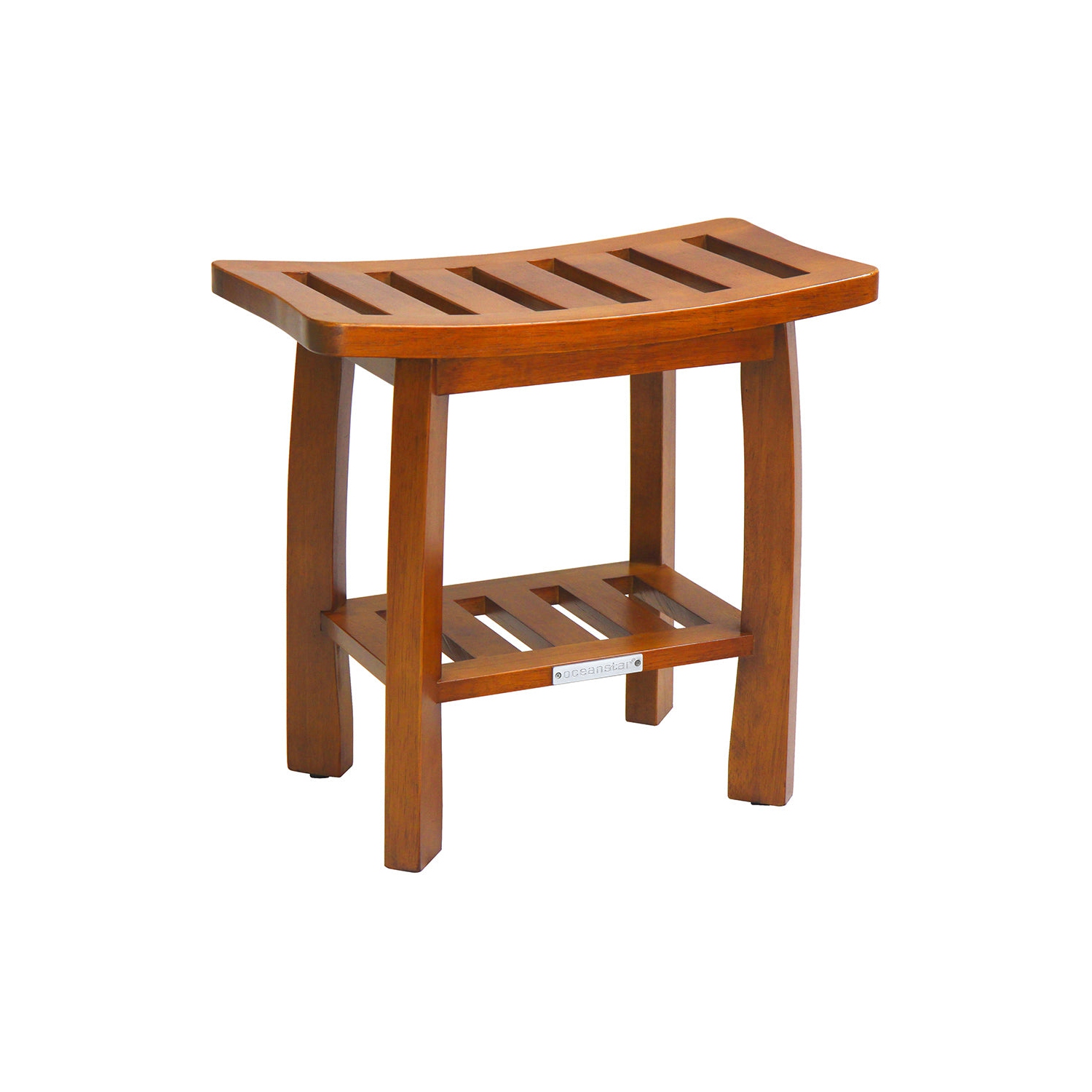 Oceanstar Solid Wood Spa Shower Bench with Storage Shelf, Teak Color Finish