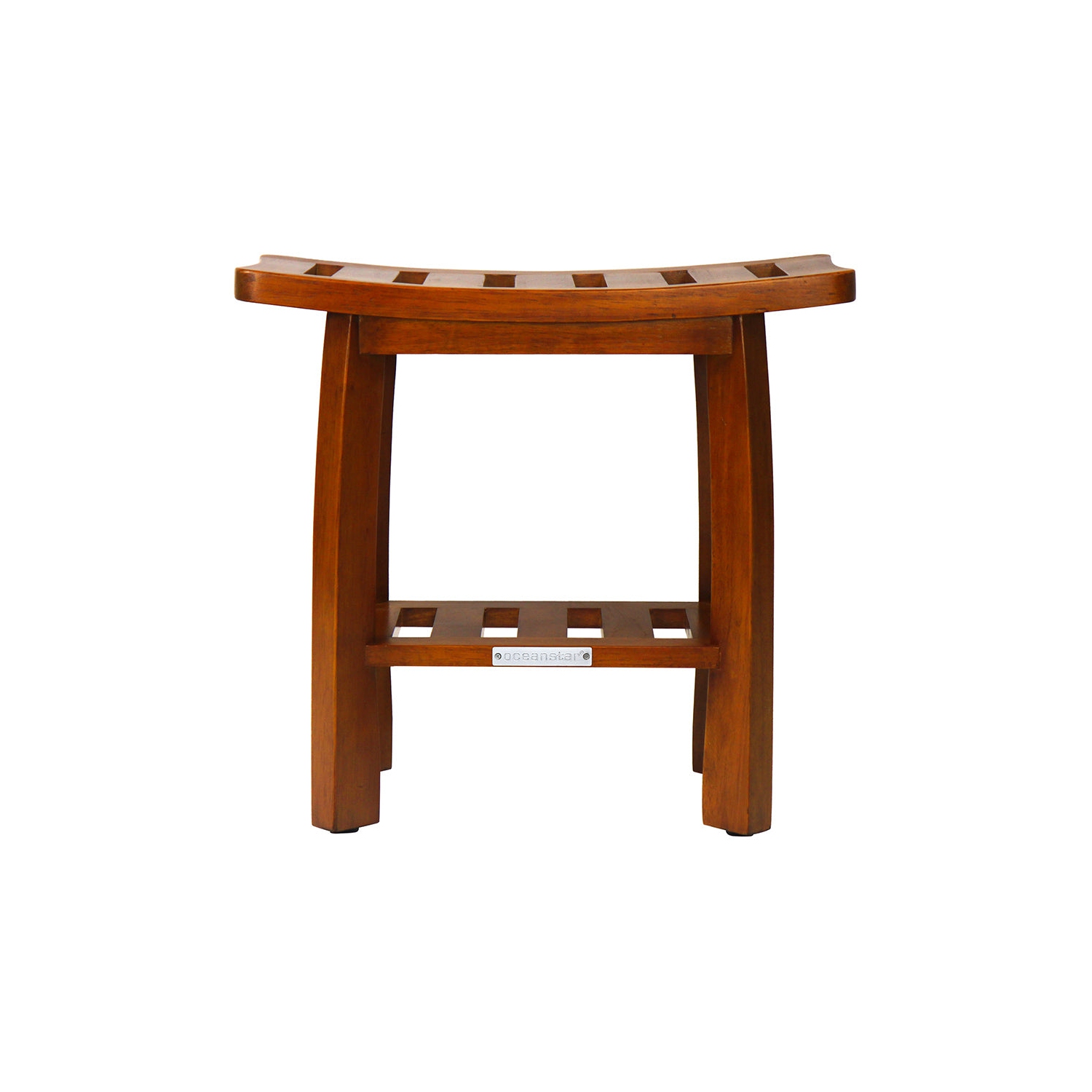 Oceanstar Solid Wood Spa Shower Bench with Storage Shelf, Teak Color Finish