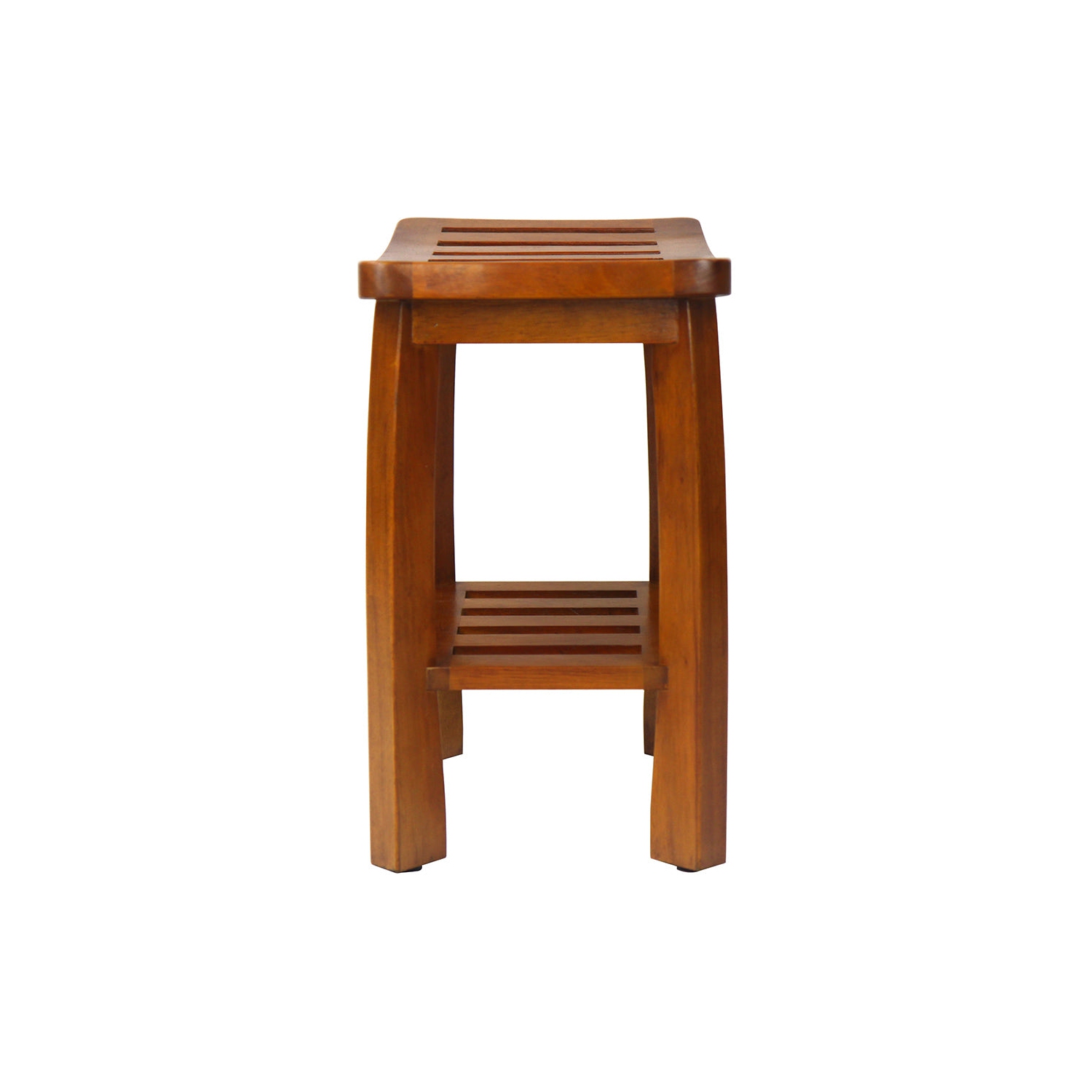 Oceanstar Solid Wood Spa Shower Bench with Storage Shelf, Teak Color Finish