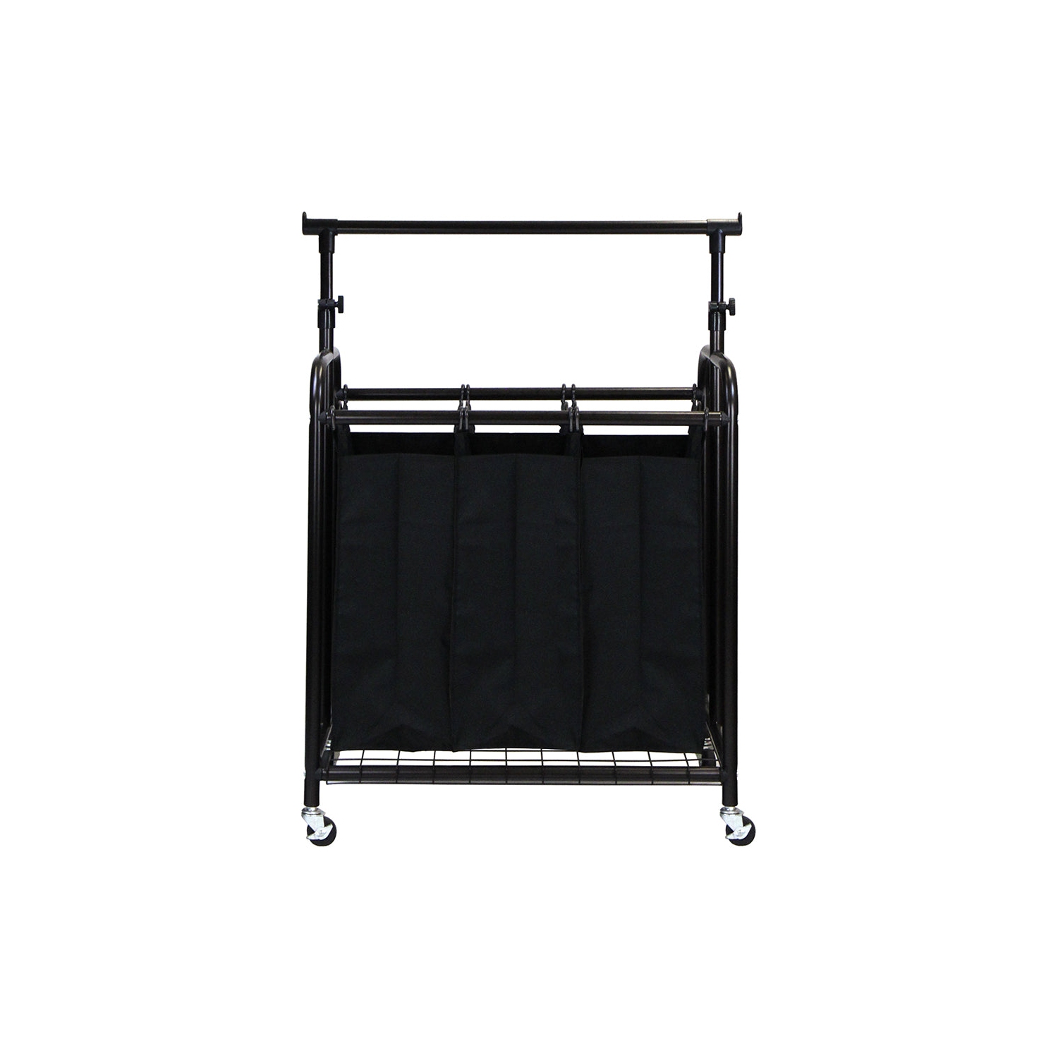 Oceanstar 3-Bag Rolling Laundry Sorter with Adjustable Hanging Bar, Bronze