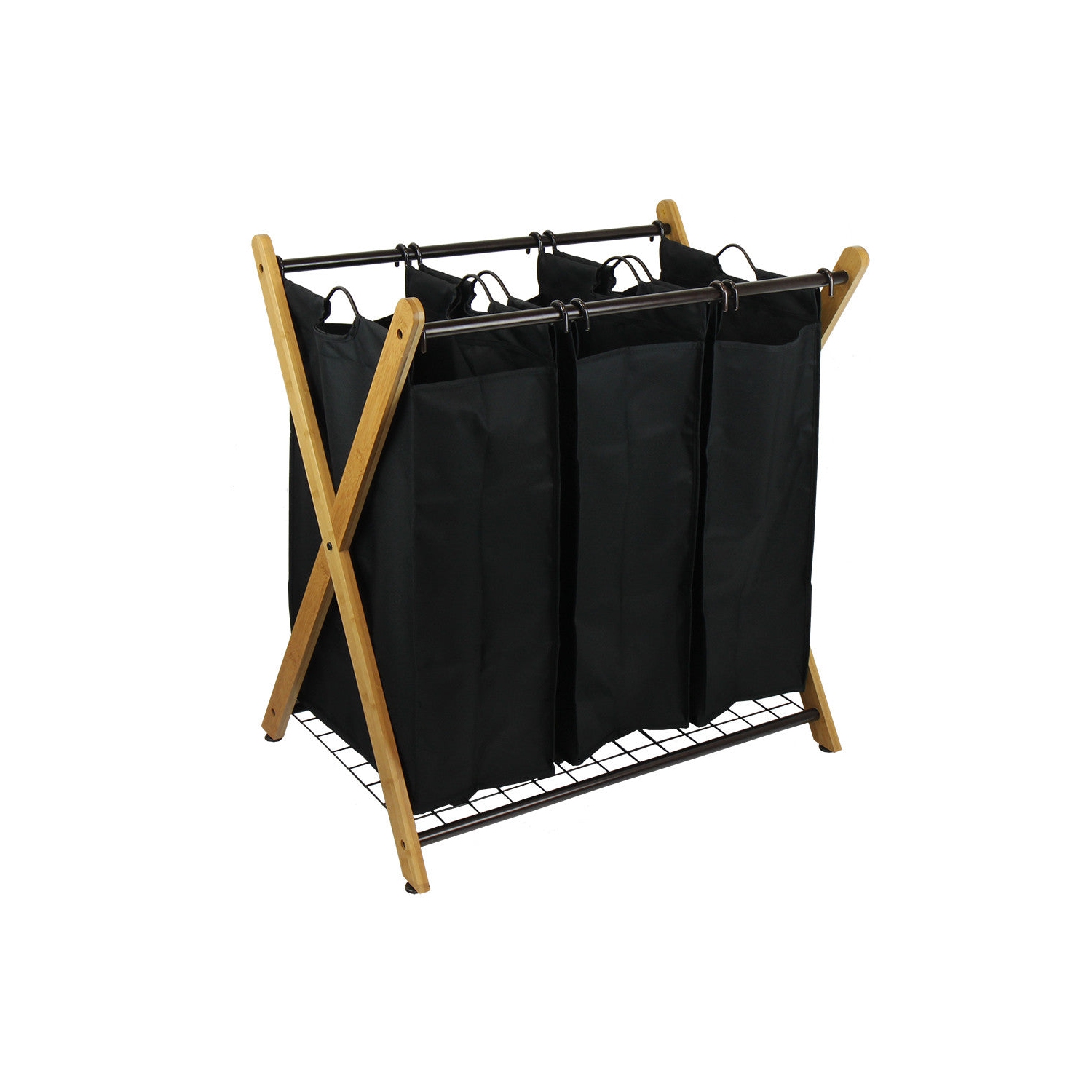 Oceanstar X-Frame Bamboo 3-Bag Laundry Sorter