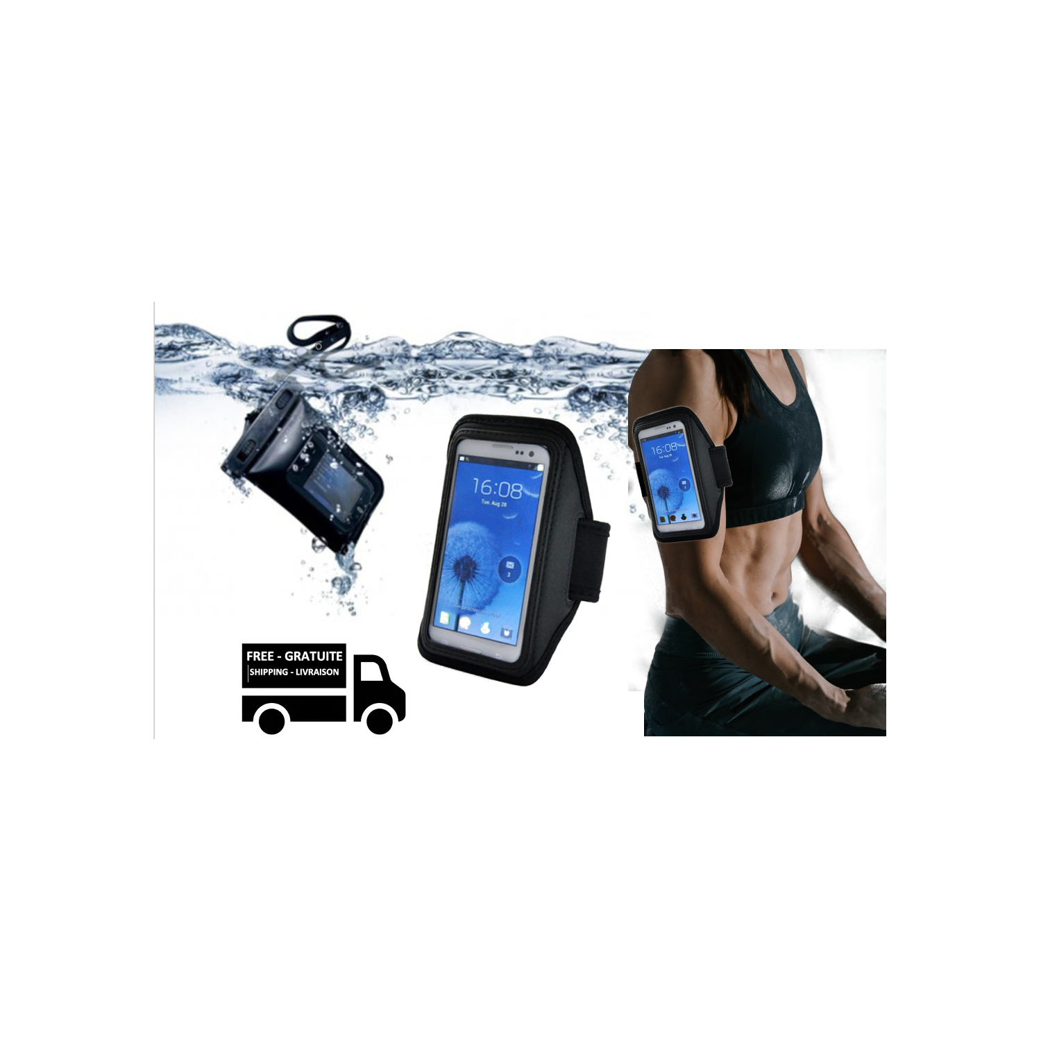 Stimula Lifestyle - DUO SET Apple Iphone Samsung Android Smartphone Armband & Waterproof Swim Beach Pool Case Holder Protection