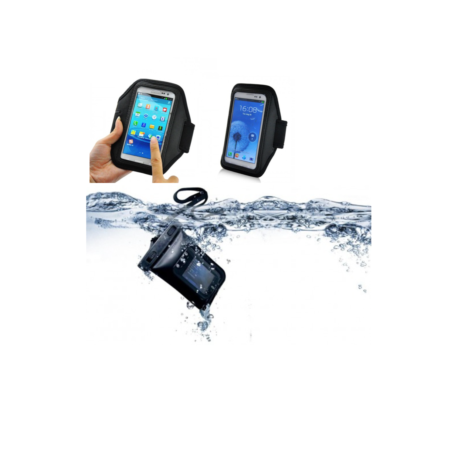Stimula Lifestyle - DUO SET Apple iPhone 10 à 17 Pro Max Brassard pour téléphone intelligent Android de Samsung et étui de piscine étanche Swim Beach