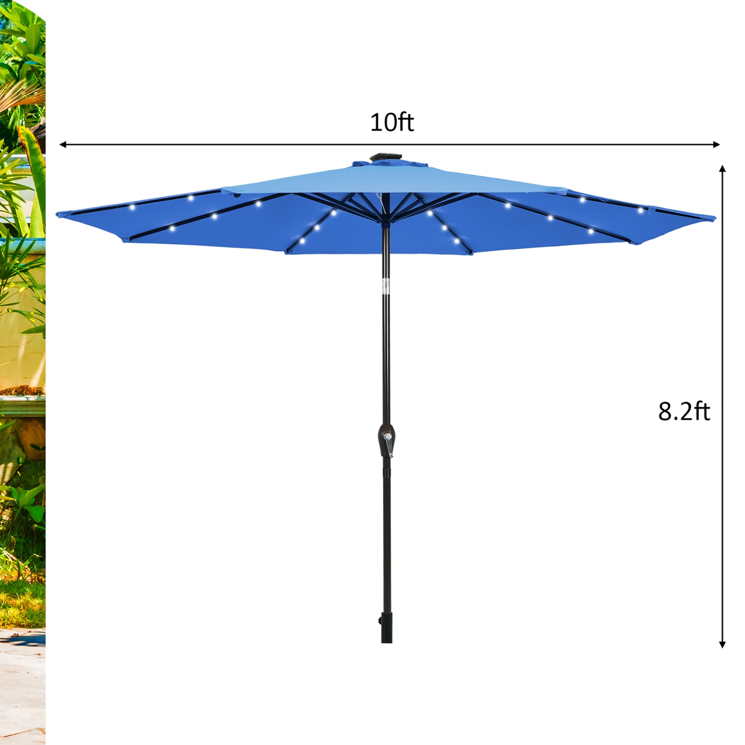 Costway 10FT Patio Solar Umbrella LED Patio Market Steel Tilt W/Crank Outdoor