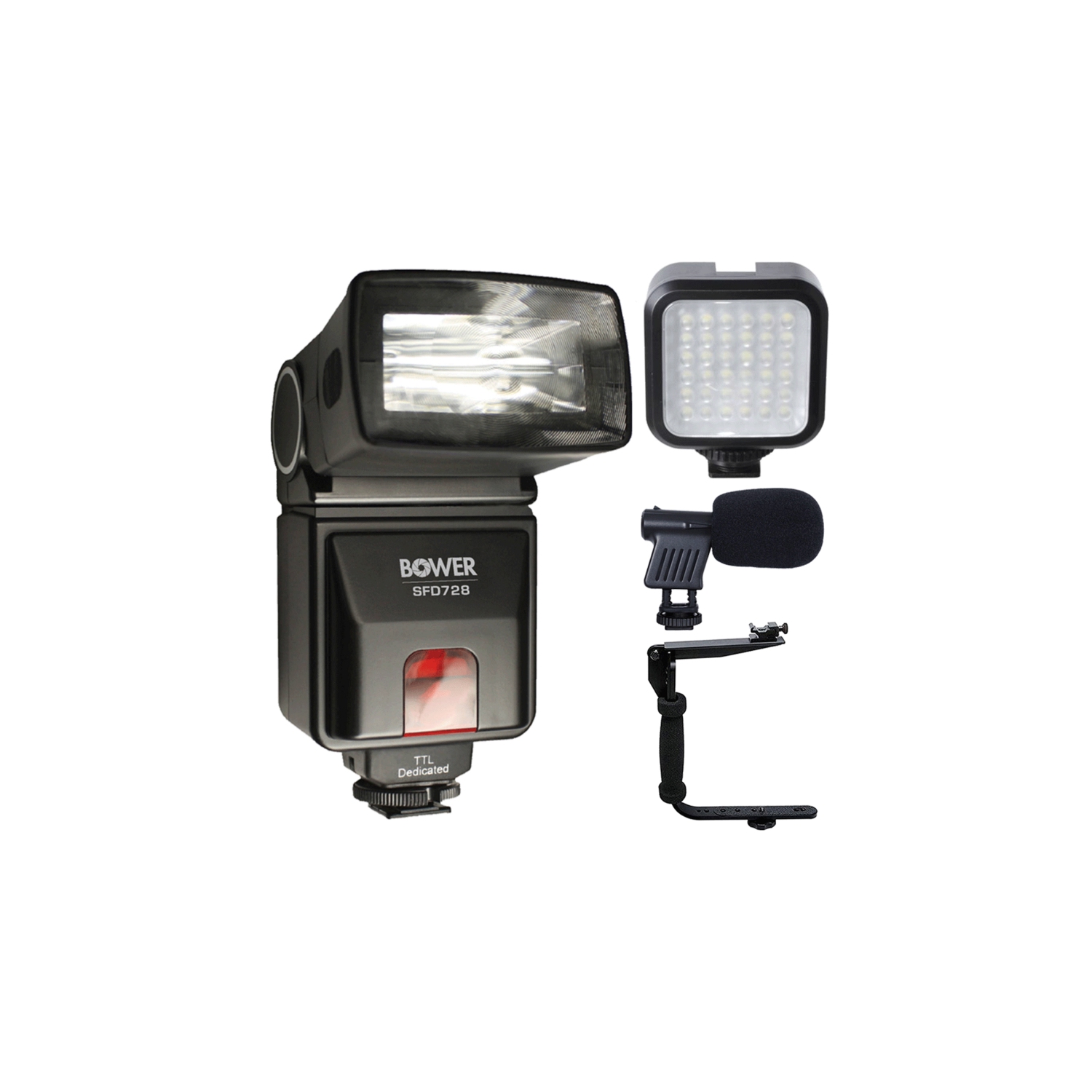 Bower SFD728N Automatic TTL Flash for Nikon D5500 + LED Video Light + Microphone + Flash Bracket - International Version w/Seller Warranty