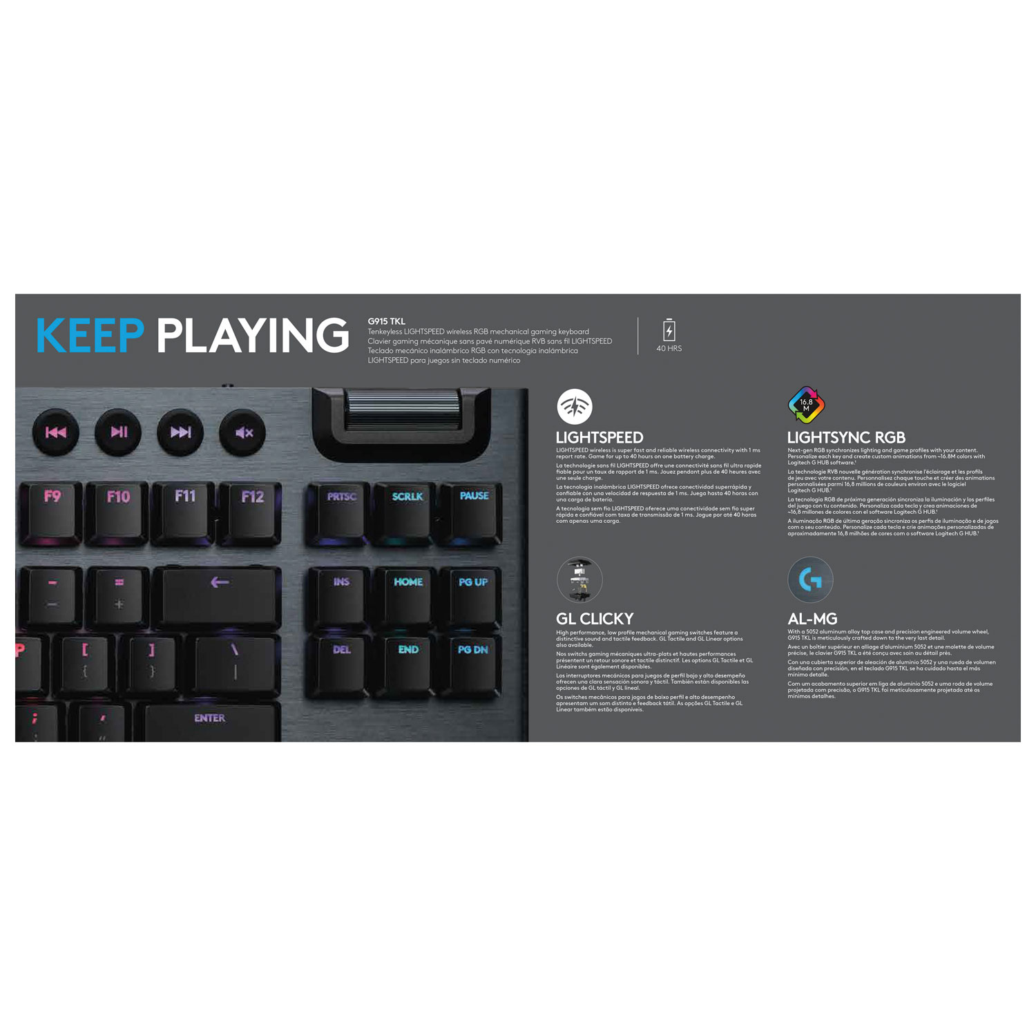 Logitech G915 TKL LIGHTSPEED Wireless Backlit Mechanical 