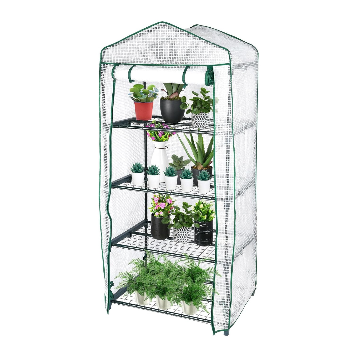 4 Tier 27" x 19" x 63" Portable Greenhouse Warm, Winter House Plant Shed with Cover and Roll-up Zipped Door