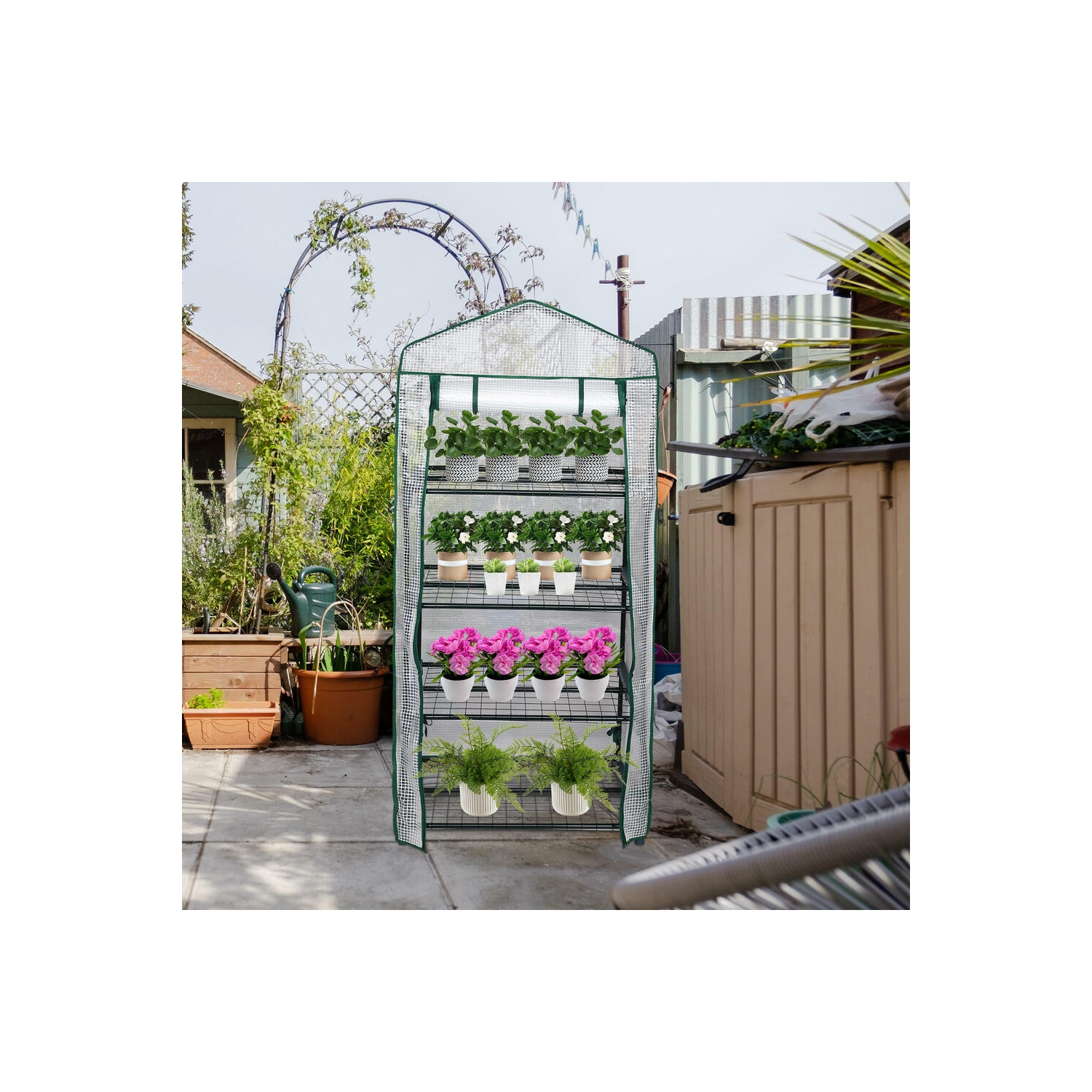 4 Tier 27" x 19" x 63" Portable Greenhouse Warm, Winter House Plant Shed with Cover and Roll-up Zipped Door