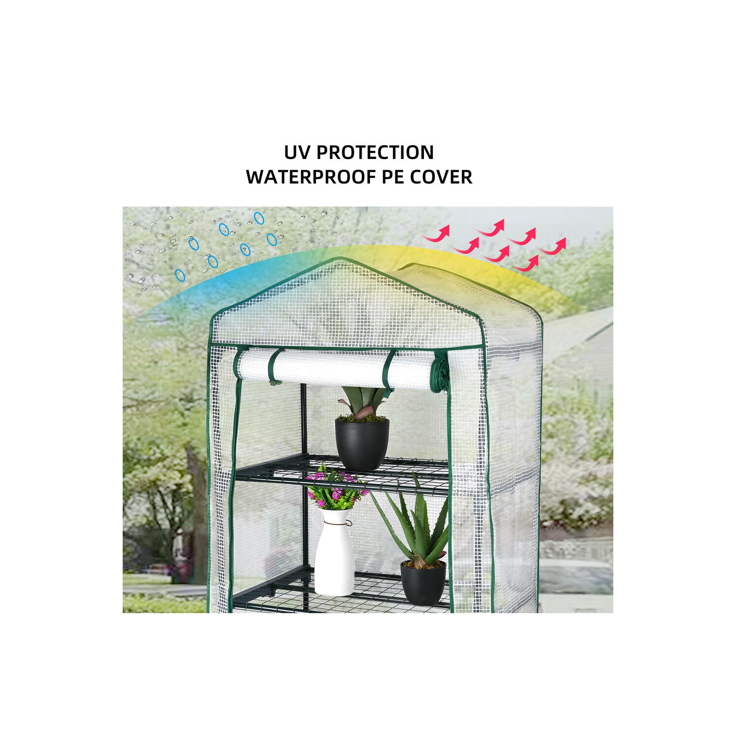 4 Tier 27" x 19" x 63" Portable Greenhouse Warm, Winter House Plant Shed with Cover and Roll-up Zipped Door