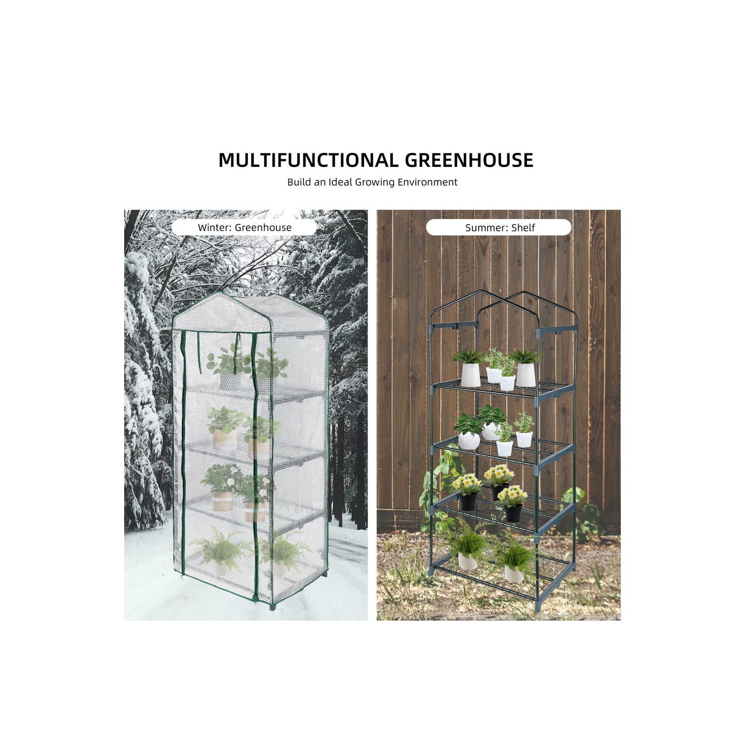4 Tier 27" x 19" x 63" Portable Greenhouse Warm, Winter House Plant Shed with Cover and Roll-up Zipped Door