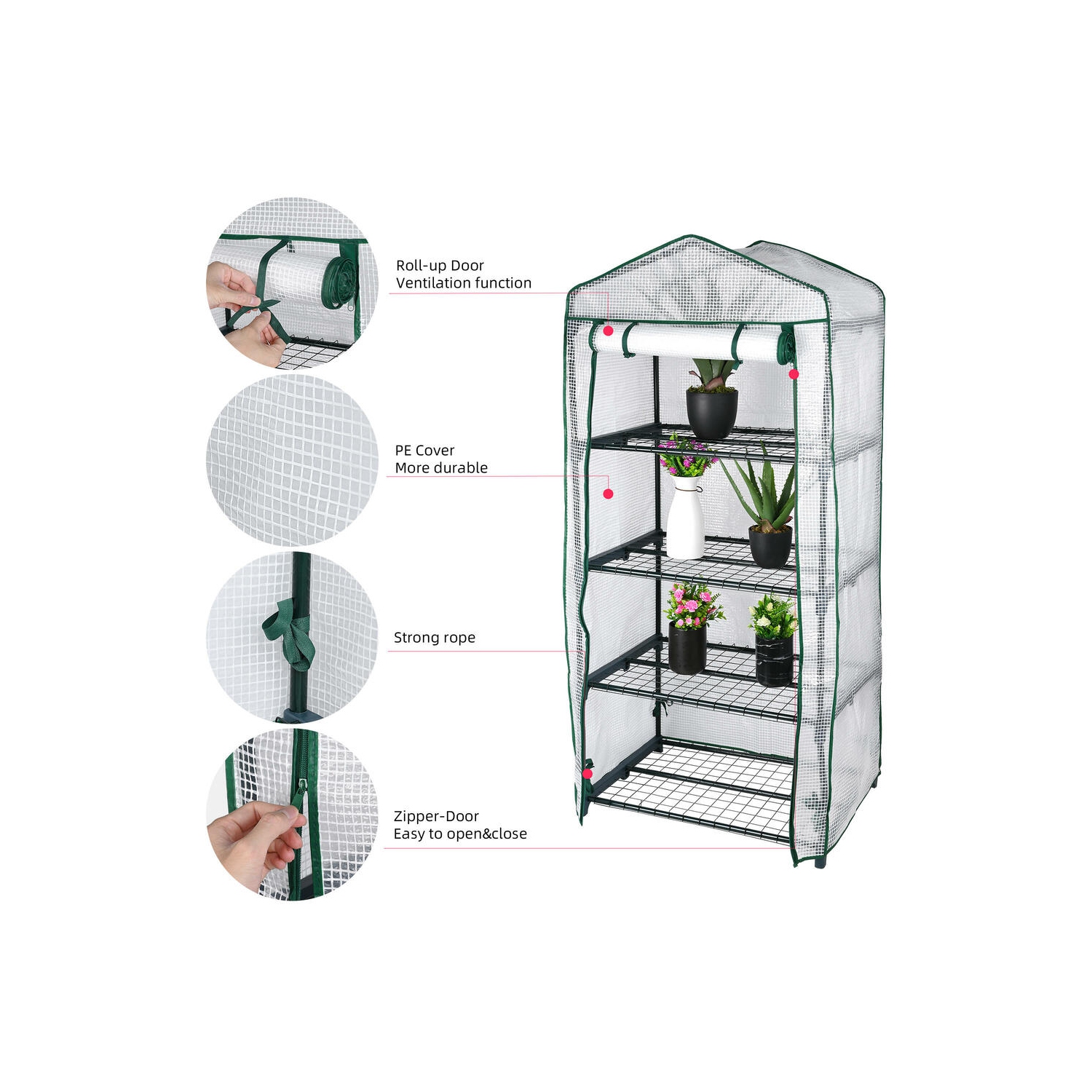 4 Tier 27" x 19" x 63" Portable Greenhouse Warm, Winter House Plant Shed with Cover and Roll-up Zipped Door