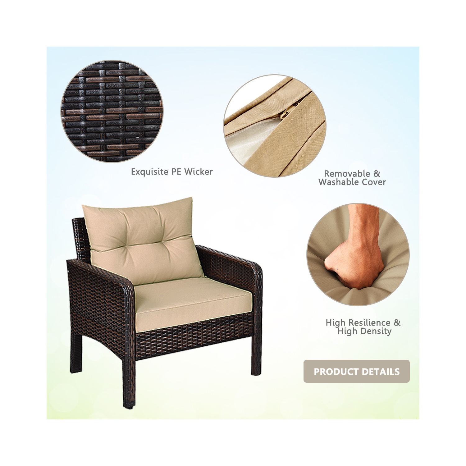 Gymax 4PCS Rattan Patio Conversation Set Cushioned Outdoor Furniture Set