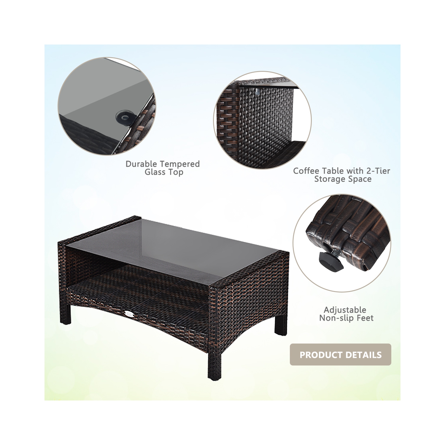 Gymax 4PCS Rattan Patio Conversation Set Cushioned Outdoor Furniture Set