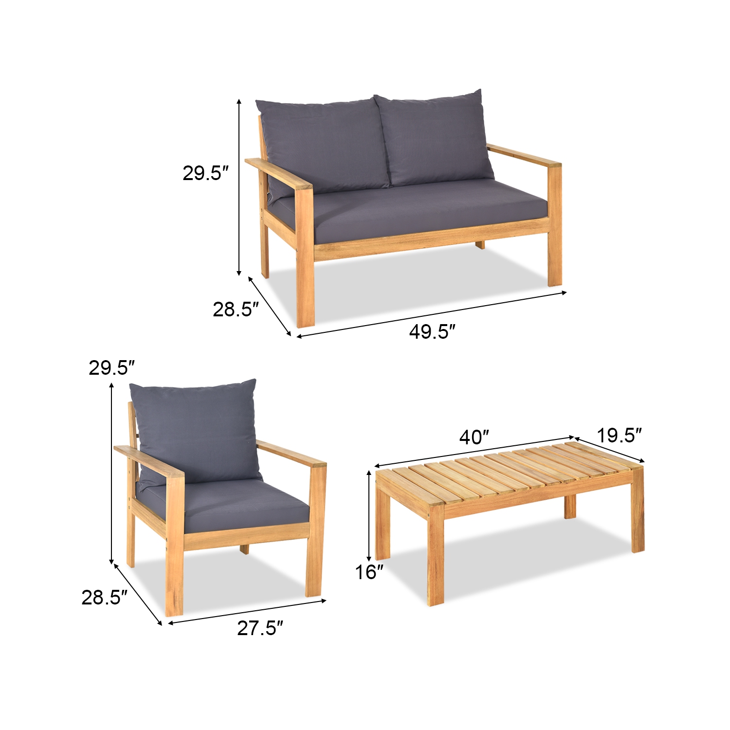 Gymax 4PCS Cushioned Wooden Conversation Set Patio Outdoor Furniture Set