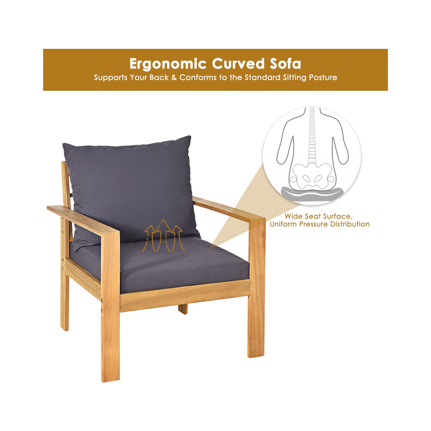 Gymax 4PCS Cushioned Wooden Conversation Set Patio Outdoor Furniture Set