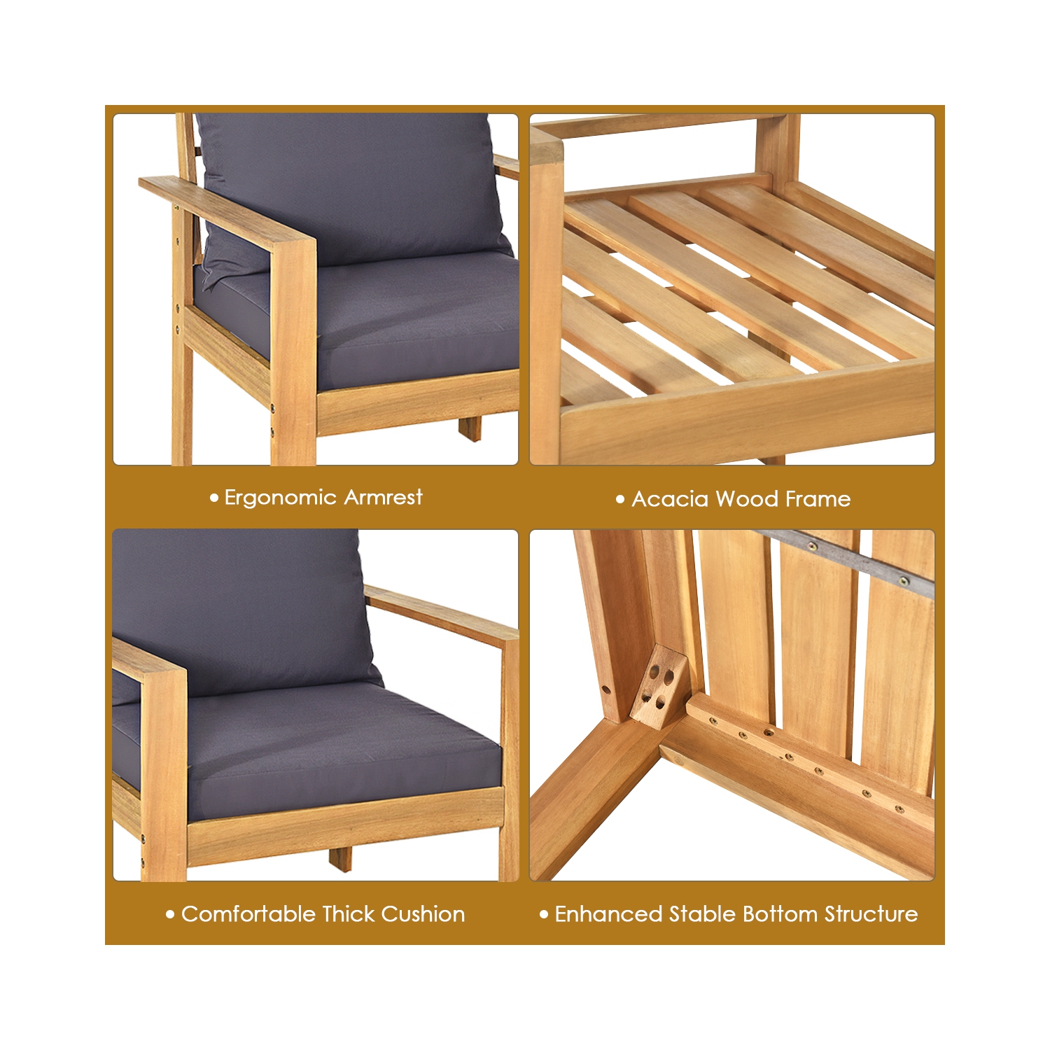 Gymax 4PCS Cushioned Wooden Conversation Set Patio Outdoor Furniture Set