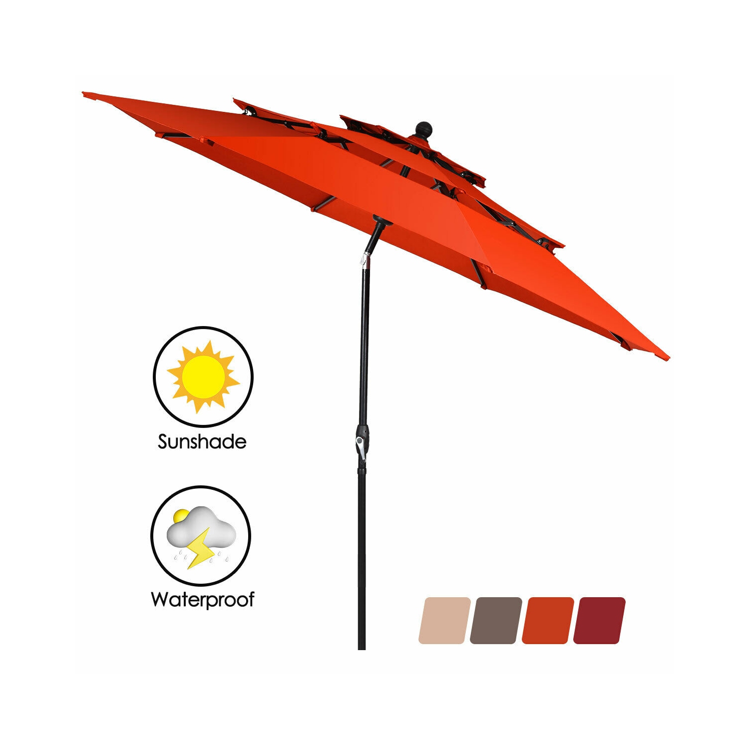 Gymax 10ft 3 Tier Patio Market Umbrella Aluminum Sunshade Shelter Double Vented Orange