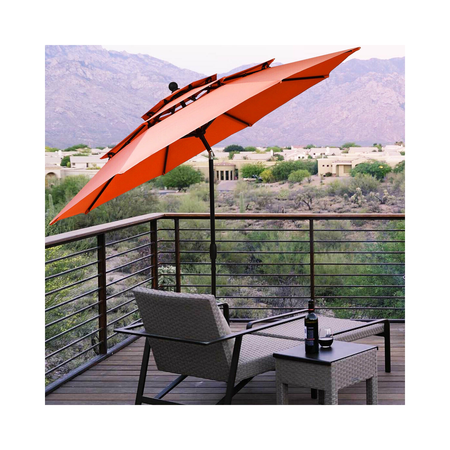 Gymax 10ft 3 Tier Patio Market Umbrella Aluminum Sunshade Shelter Double Vented Orange