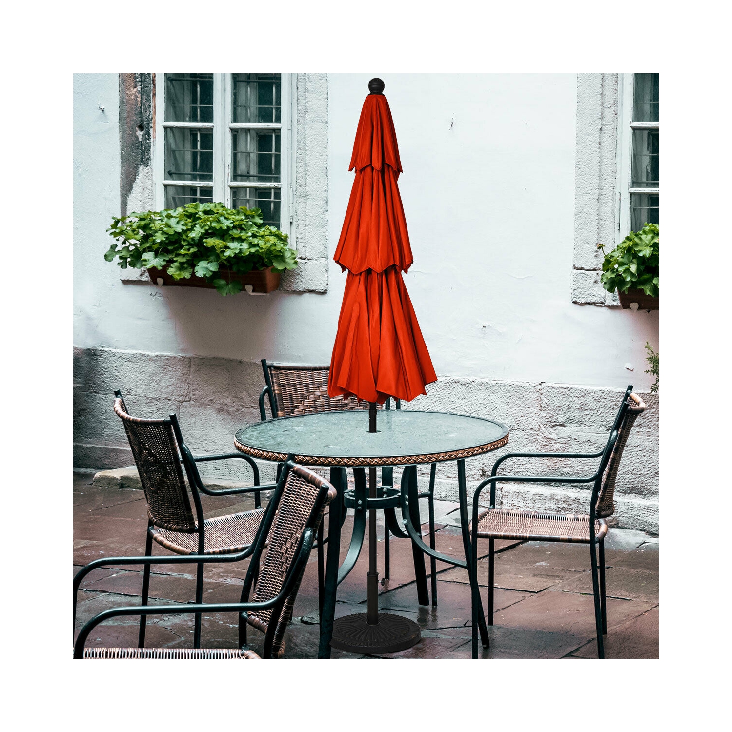 Gymax 10ft 3 Tier Patio Market Umbrella Aluminum Sunshade Shelter Double Vented Orange