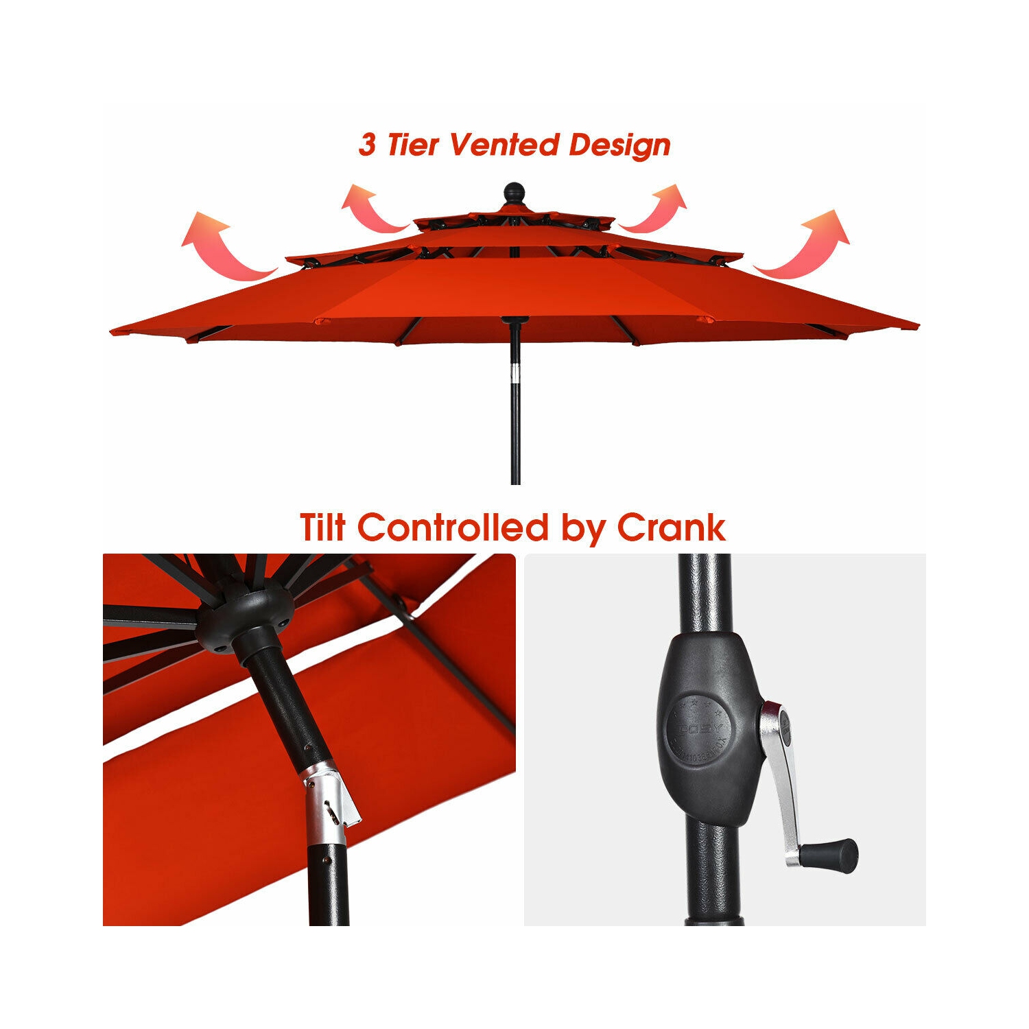 Gymax 10ft 3 Tier Patio Market Umbrella Aluminum Sunshade Shelter Double Vented Orange