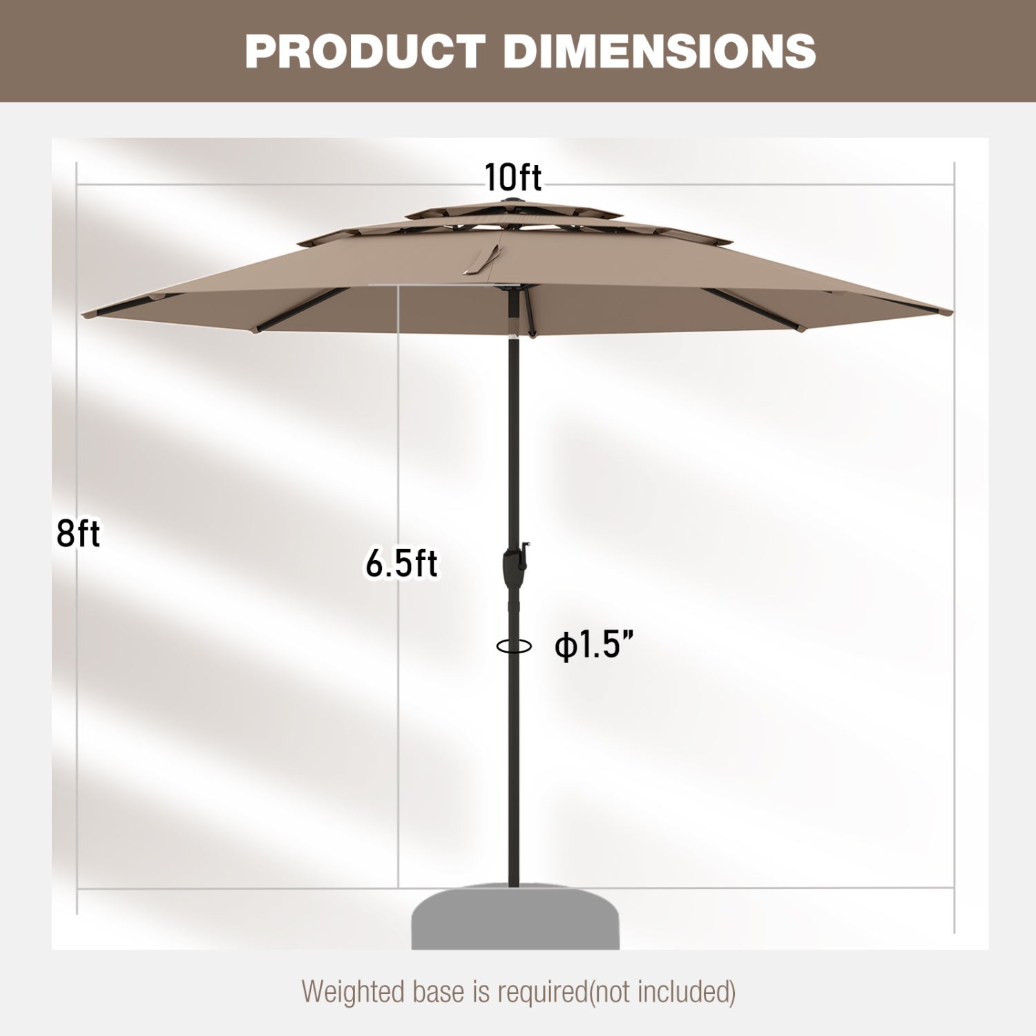 Gymax 10ft 3 Tier Patio Market Umbrella Aluminum Sunshade Shelter Double Vented Tan