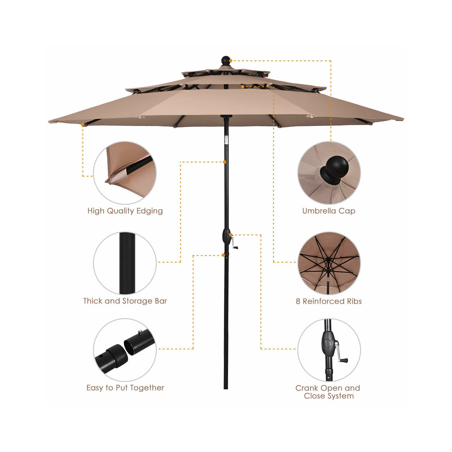 Gymax 10ft 3 Tier Patio Market Umbrella Aluminum Sunshade Shelter Double Vented Beige