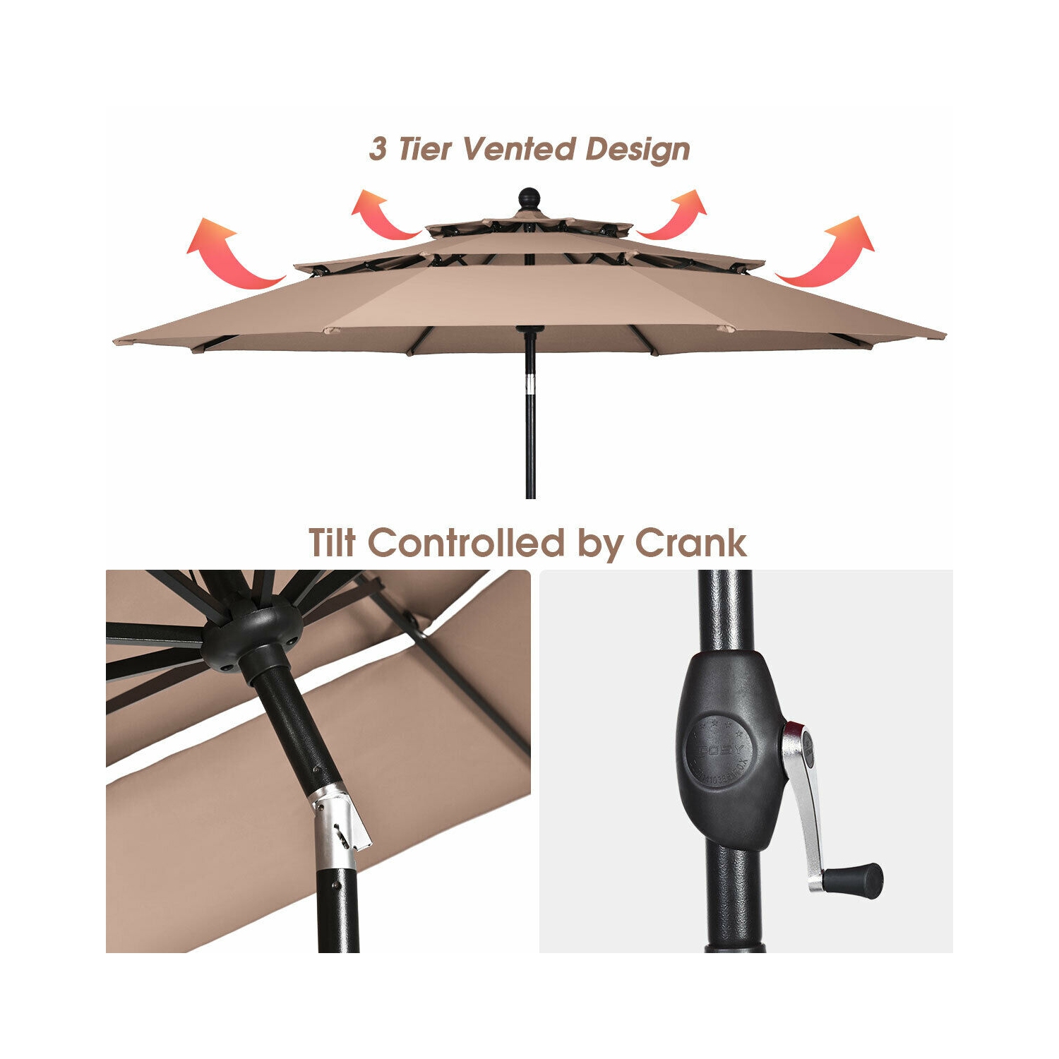 Gymax 10ft 3 Tier Patio Market Umbrella Aluminum Sunshade Shelter Double Vented Beige