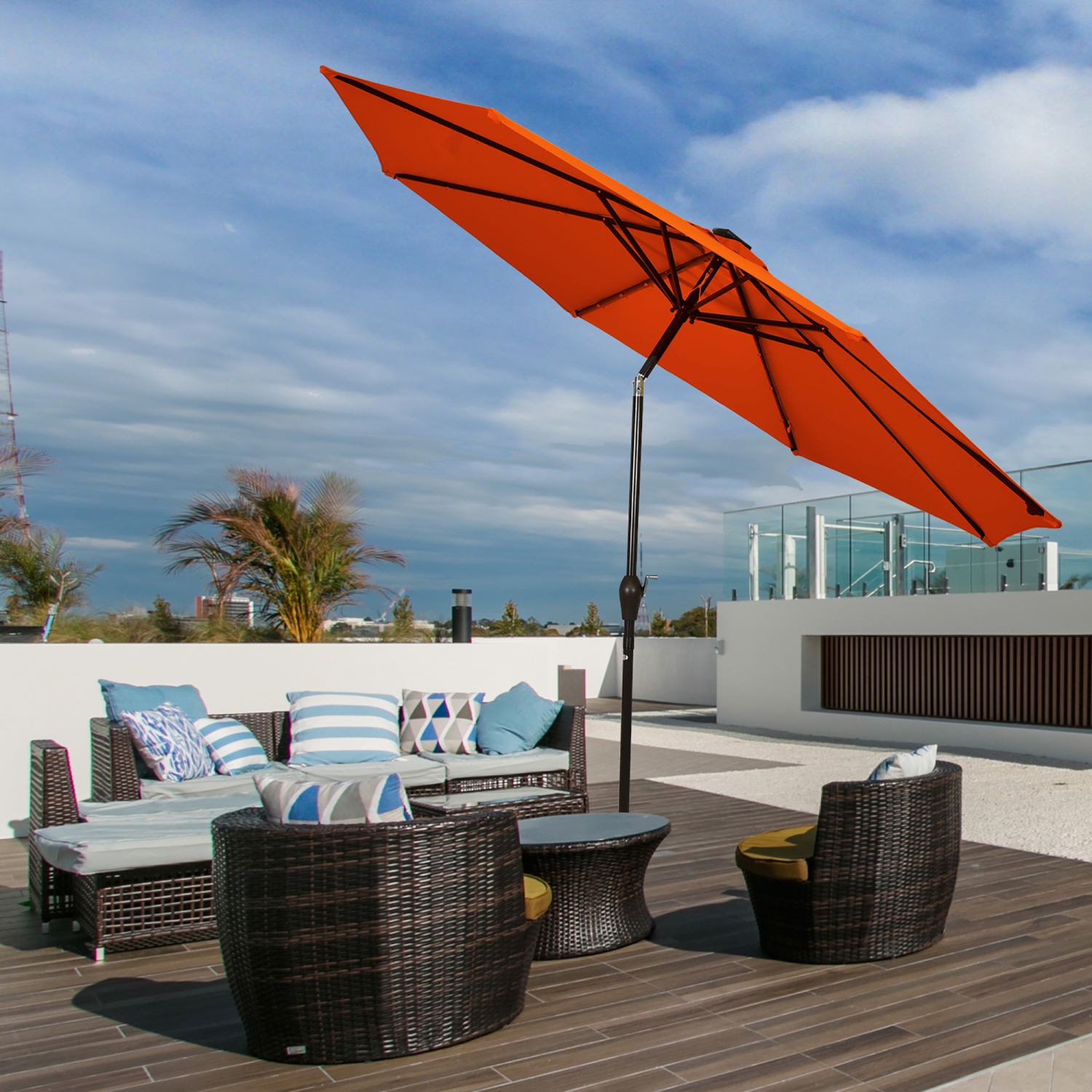 Costway 10FT Patio Solar Umbrella LED Patio Market Steel Tilt W/Crank Outdoor OrangeBlue New