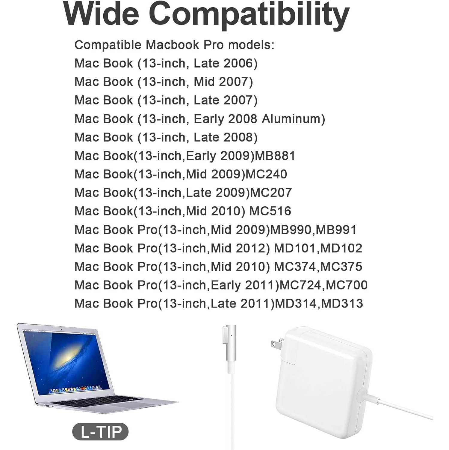 Chargeur de MacBook Pro compatible avec le chargeur de MacBook Air; Adaptateur d'alimentation à embout en L 45&nbsp;W; connecteur magnétique MagSafe 1
