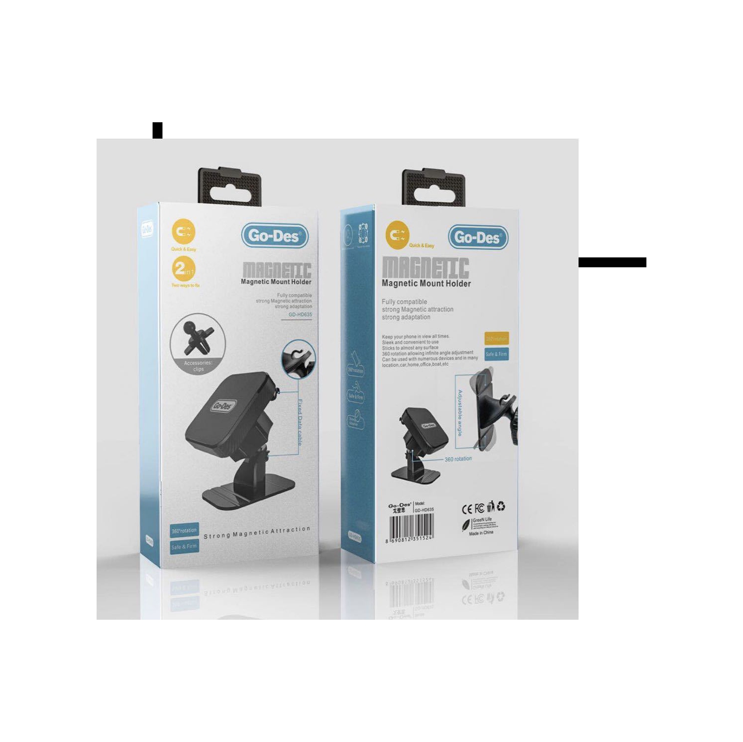 Support magnétique POUR téléphone cellulaire GO-des - rotation de 360° - ultramince avec aimant très robuste pour toutes les tailles de téléphone