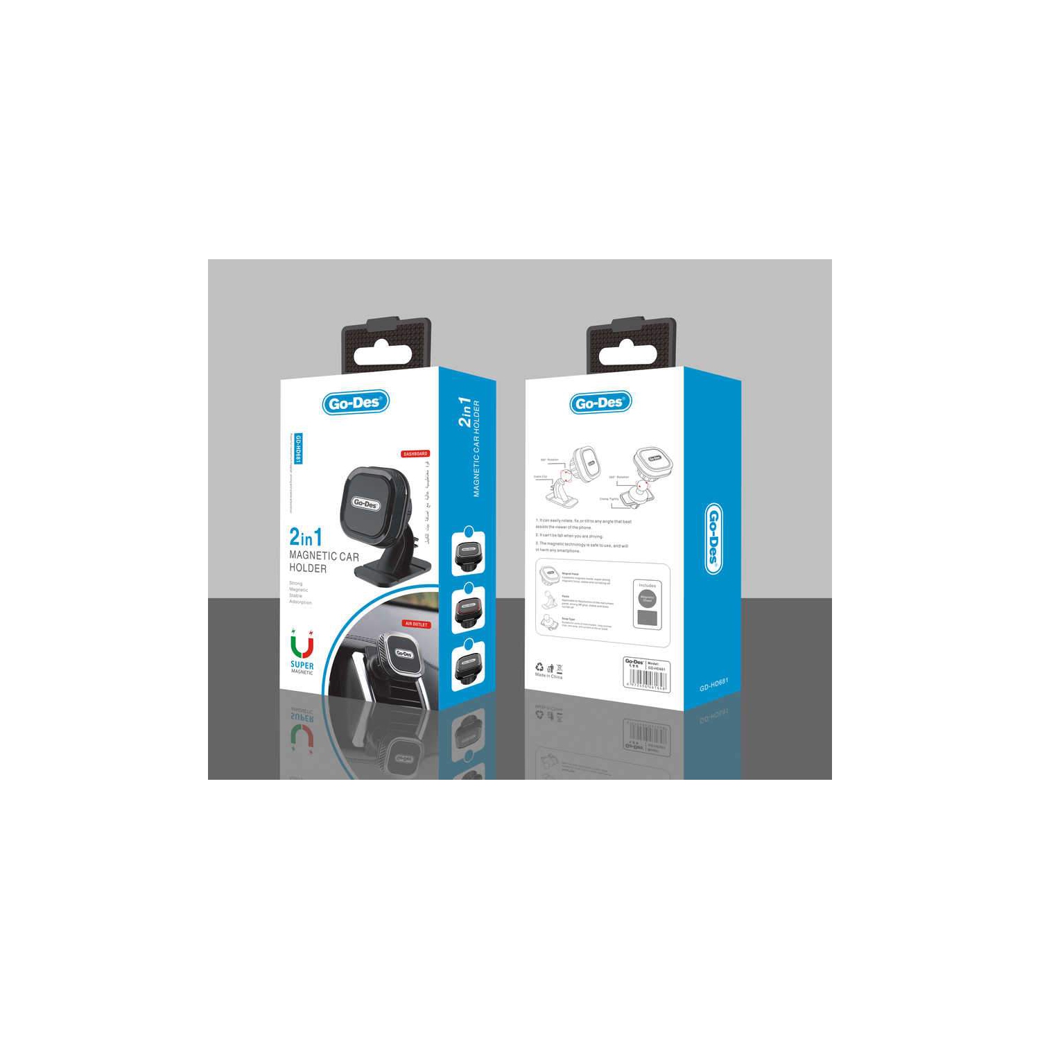 Support magnétique POUR téléphone cellulaire GO-des - rotation de 360° - ultramince avec aimant très robuste pour toutes les tailles de téléphone