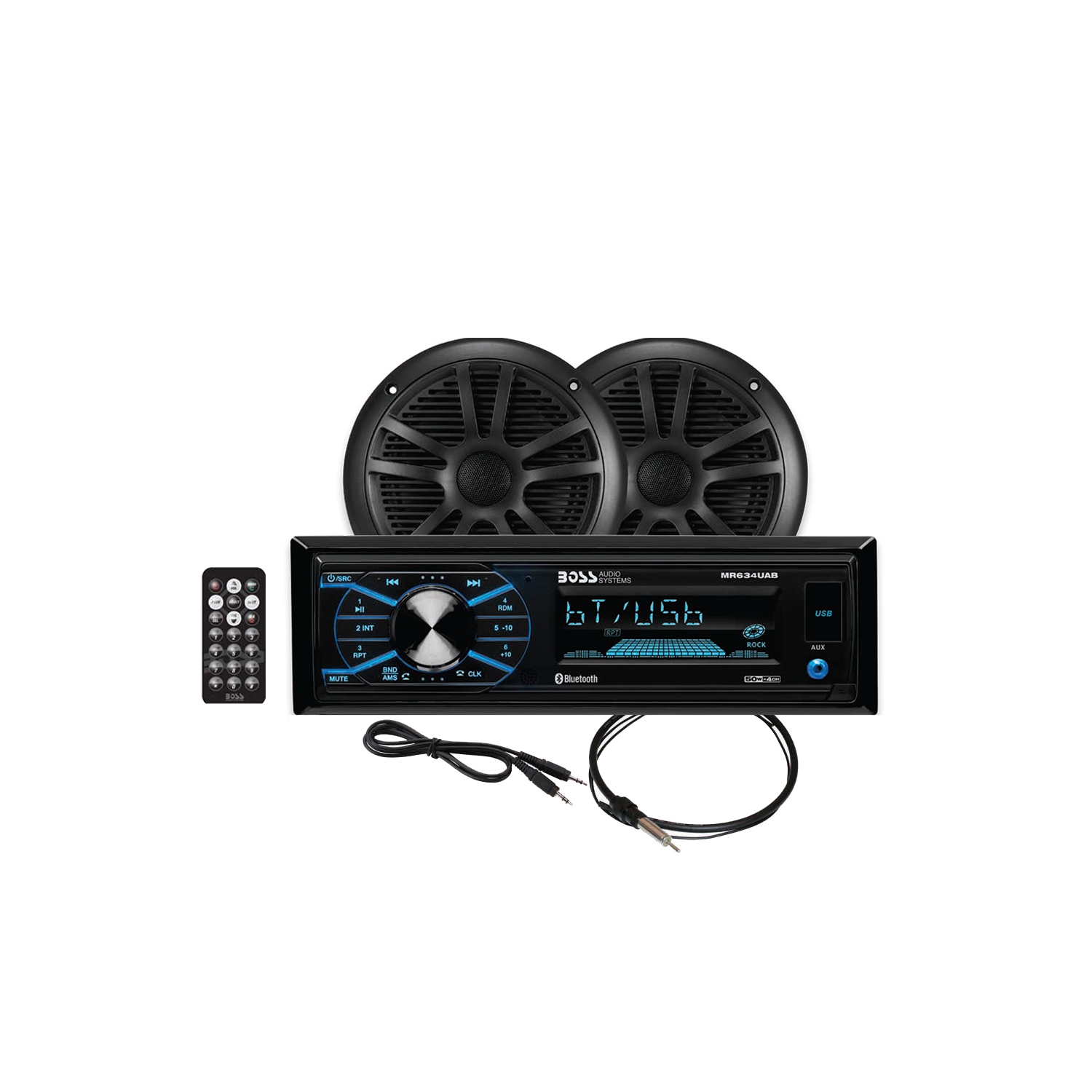 Boss Audio MCBK634B.6 Package w/MR634UAB, 2-MR6B Speakers & MRANT10 Antenna - Black