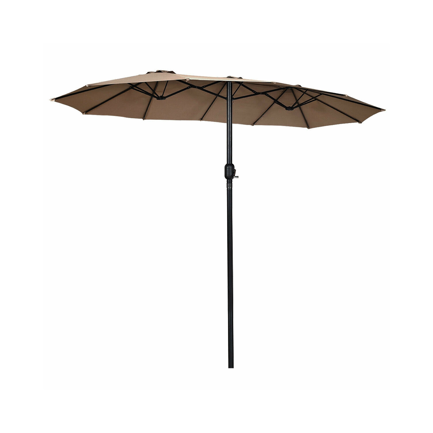 Gymax 15' Twin Patio Umbrella Double-Sided Outdoor Market Umbrella with Crank Tan