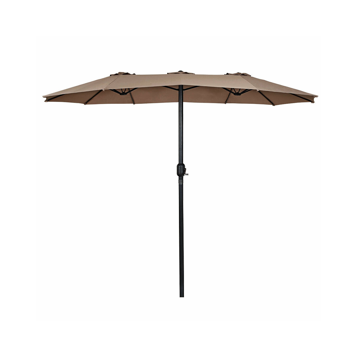 Gymax 15' Twin Patio Umbrella Double-Sided Outdoor Market Umbrella with Crank Tan