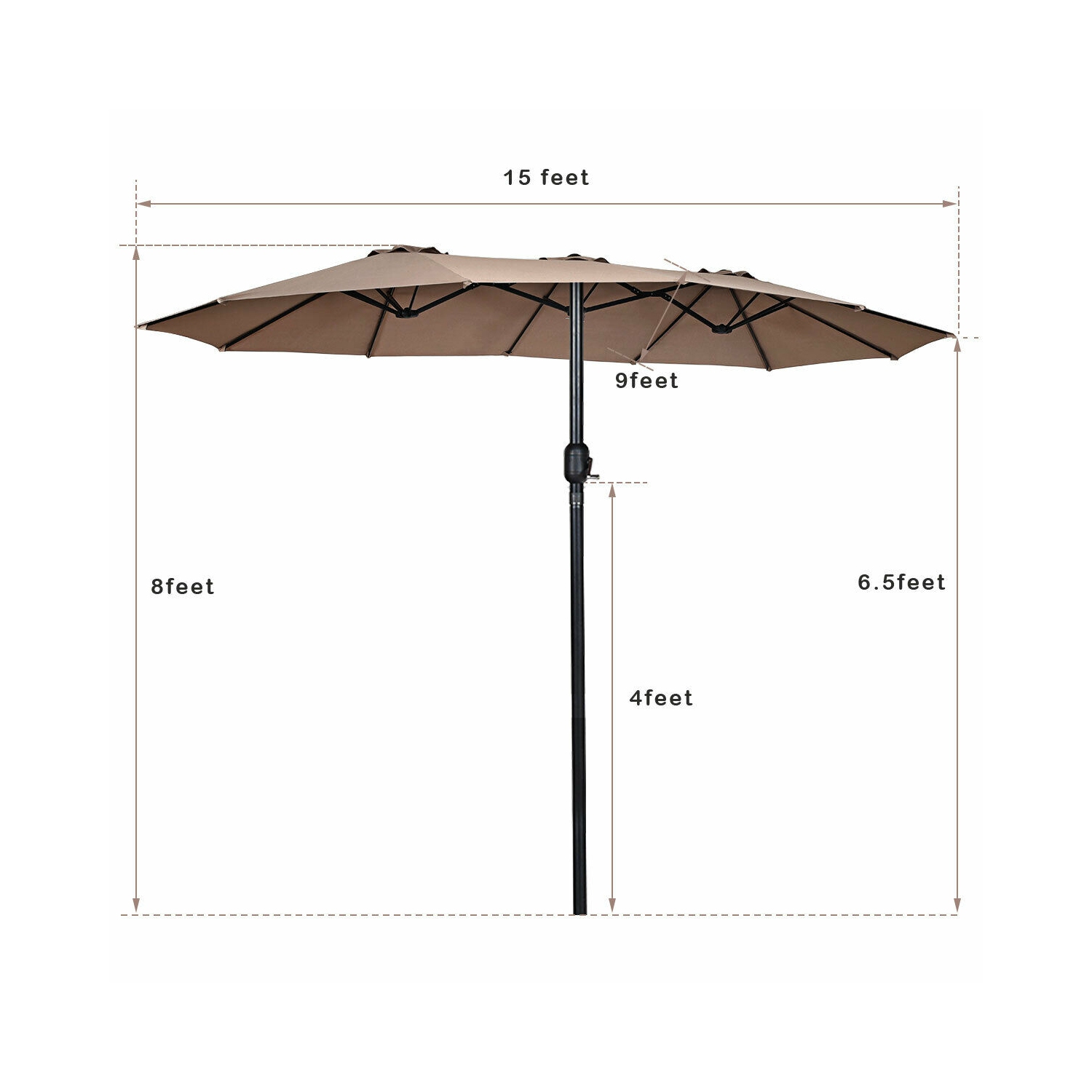 Gymax 15' Twin Patio Umbrella Double-Sided Outdoor Market Umbrella with Crank Tan