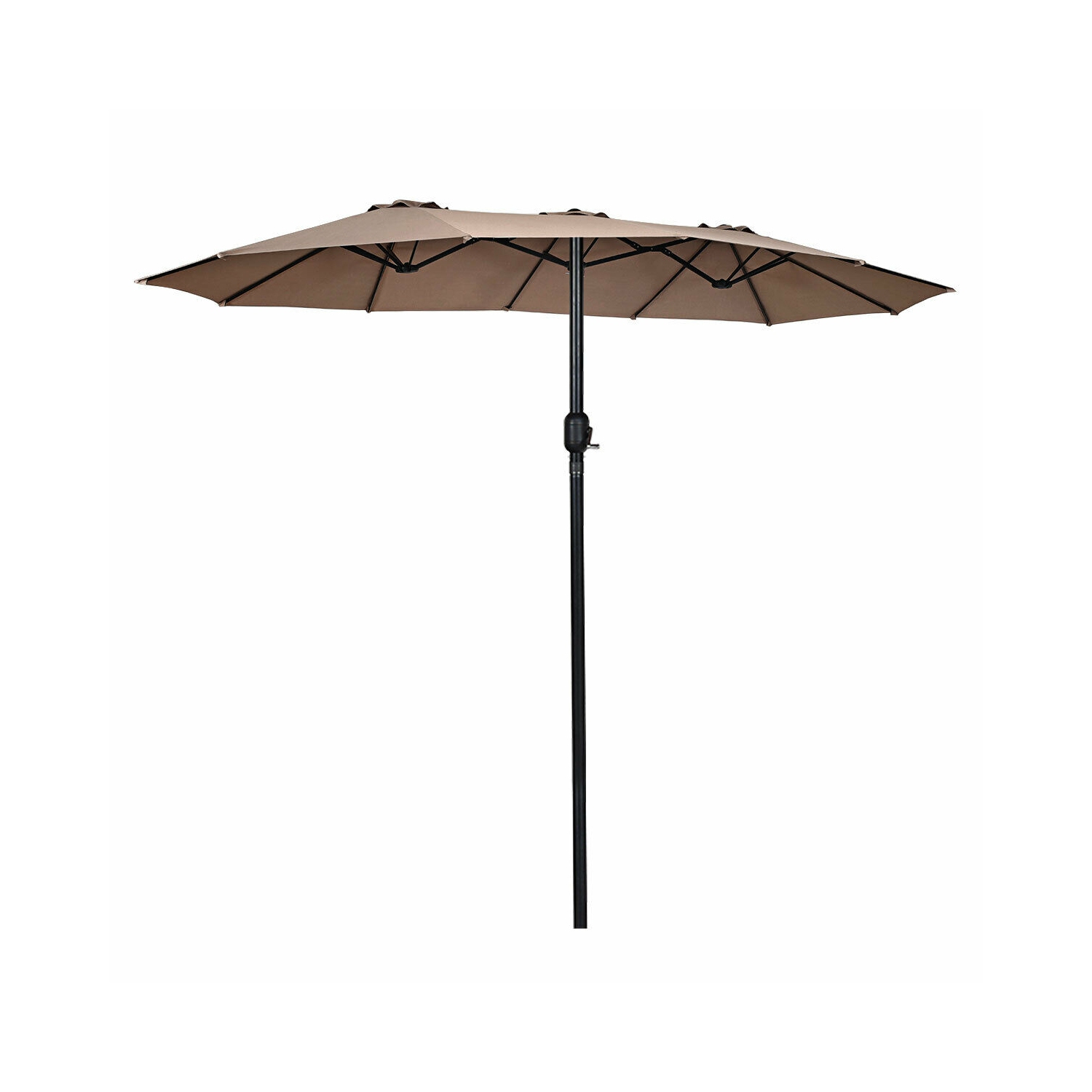 Gymax 15' Twin Patio Umbrella Double-Sided Outdoor Market Umbrella with Crank Tan