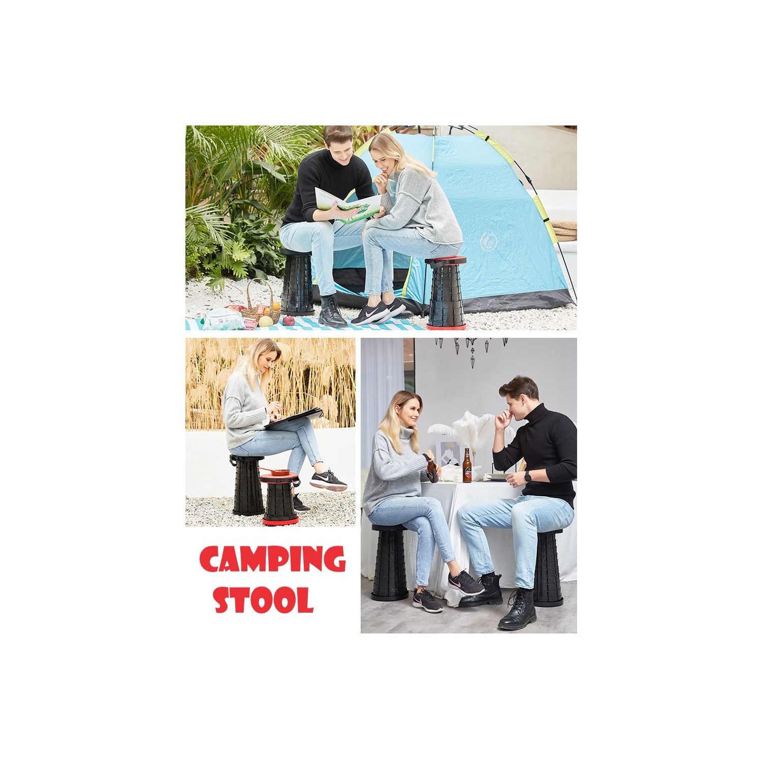 Retractable Outdoor Portable Stool Folding Camping/Fishing Stool (Black)  (FREE SHIPPING)