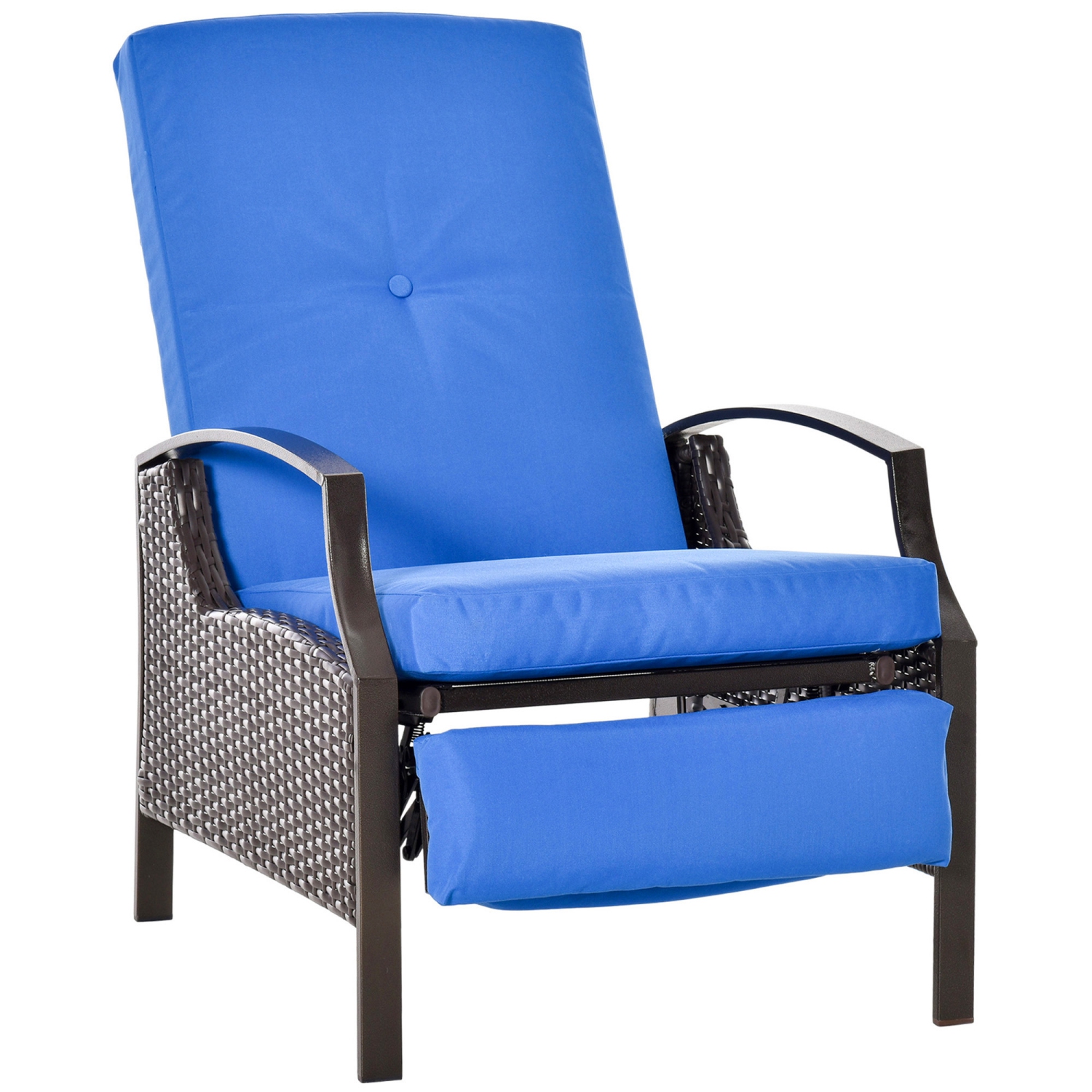Outsunny PE Rattan Outdoor Recliner Chair, Wicker Patio Lounge Chair with Adjustable Backrest, Retractable Footrest and Cushion, Blue