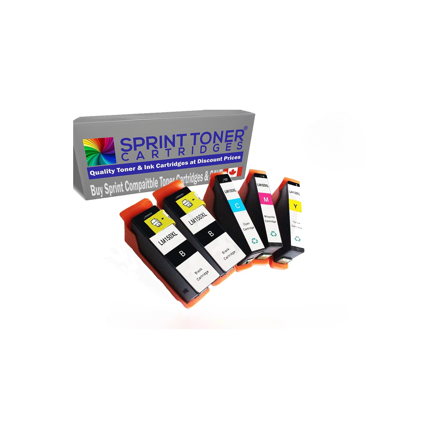 Compatible avec les cartouches d'encre 150XL de Lexmark, CINQ ENCRES - 4 couleurs/2K/1C/J/M, expédition gratuite à haut rendement - Société canadienne