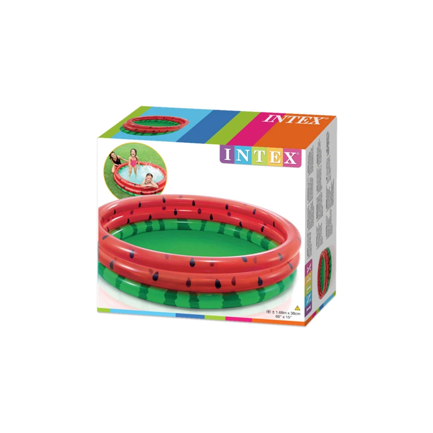 Intex - Piscine Gonflable pour Enfant à Trois Anneaux, 66'' X 15'', Motif Melon-D'eau