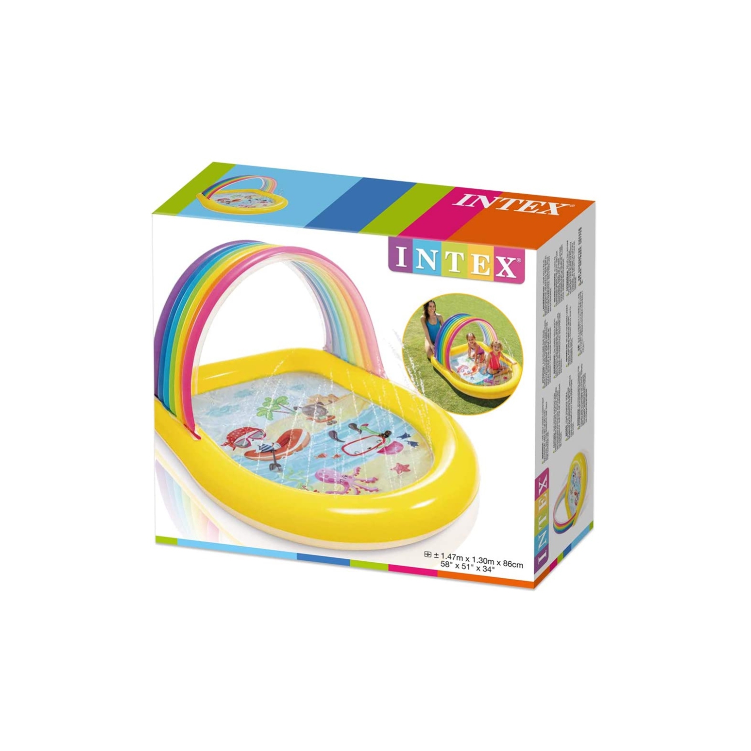 Intex - Inflatable children's pool with fountain, 58 '' x 51 '' x 34 '', Rainbow