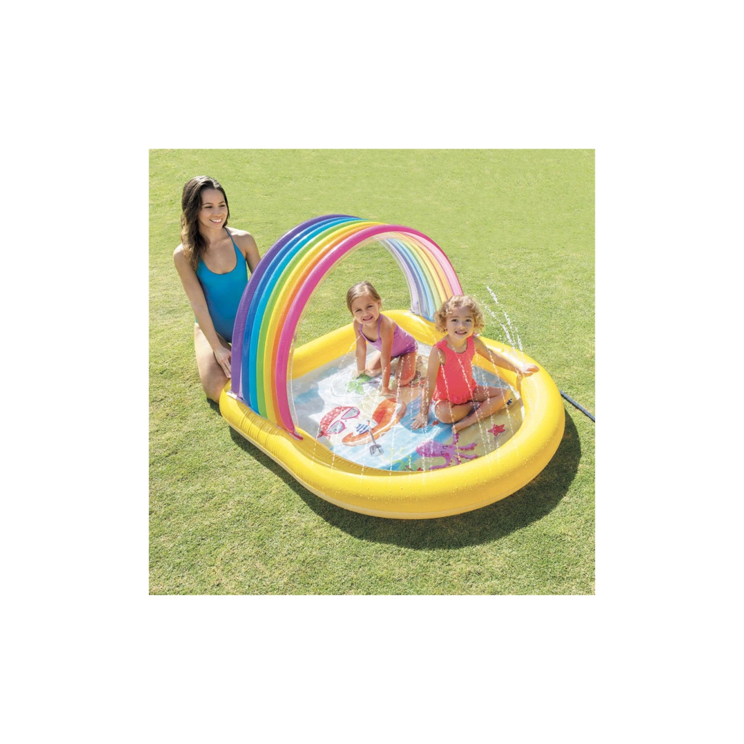 Intex - Inflatable children's pool with fountain, 58 '' x 51 '' x 34 '', Rainbow