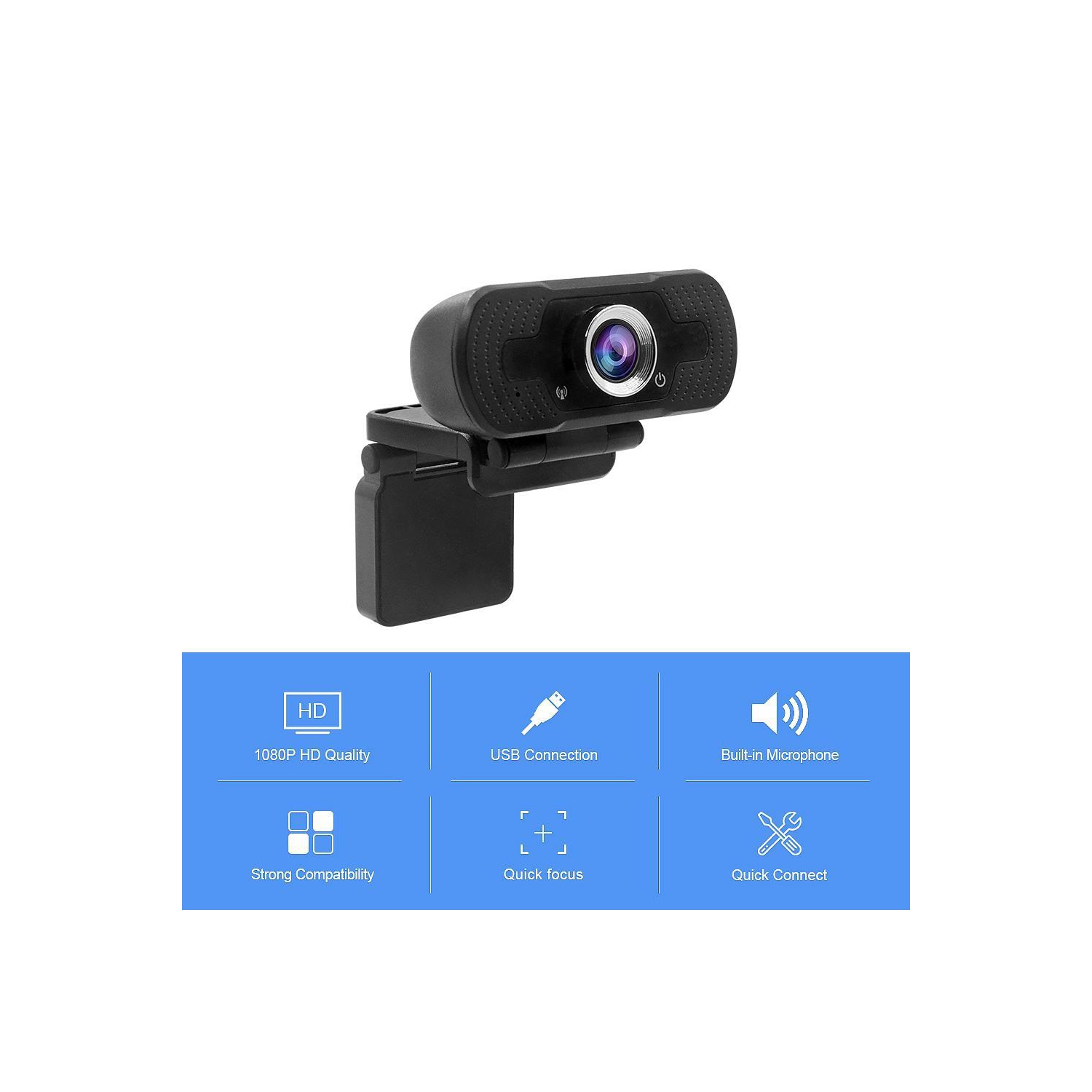 HD Webcam 1080P with built-in microphone, USB Plug and Play, No software installation needed, Support Windows & Mac