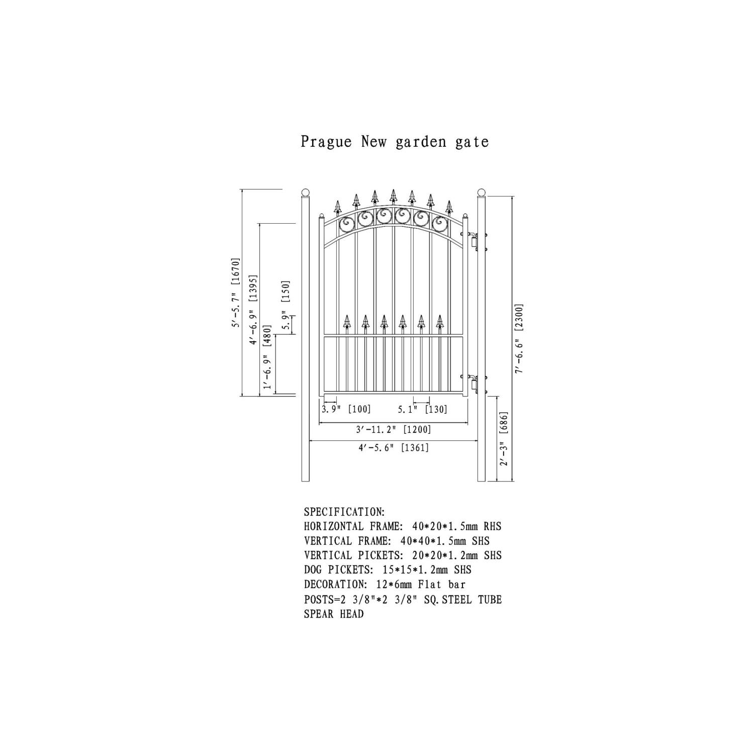 ALEKO SET12X4PRAD Prague Style Steel Swing Dual Driveway 12 ft with Pedestrian Gate 4 ft