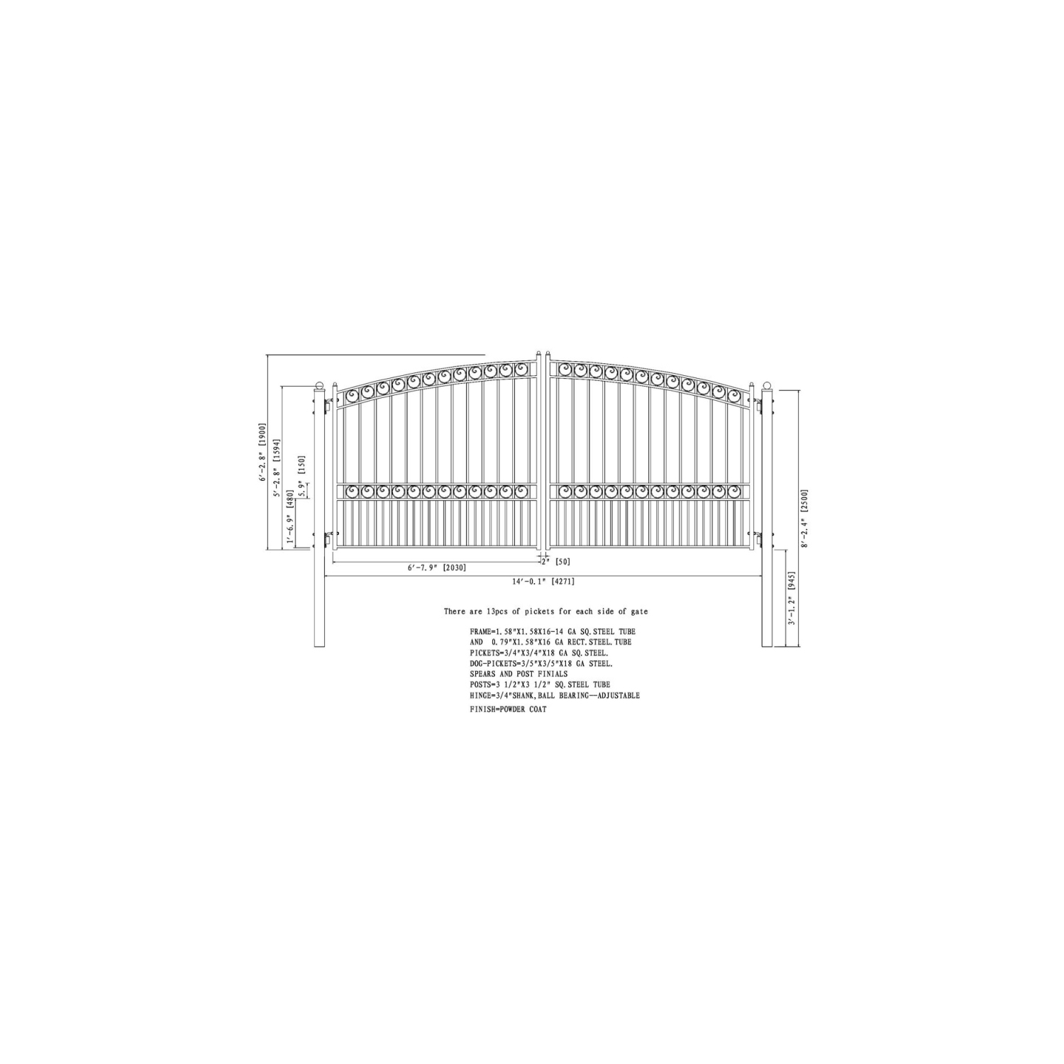 ALEKO DG14PARD Paris Style Dual Swing Steel Driveway Gate 14'