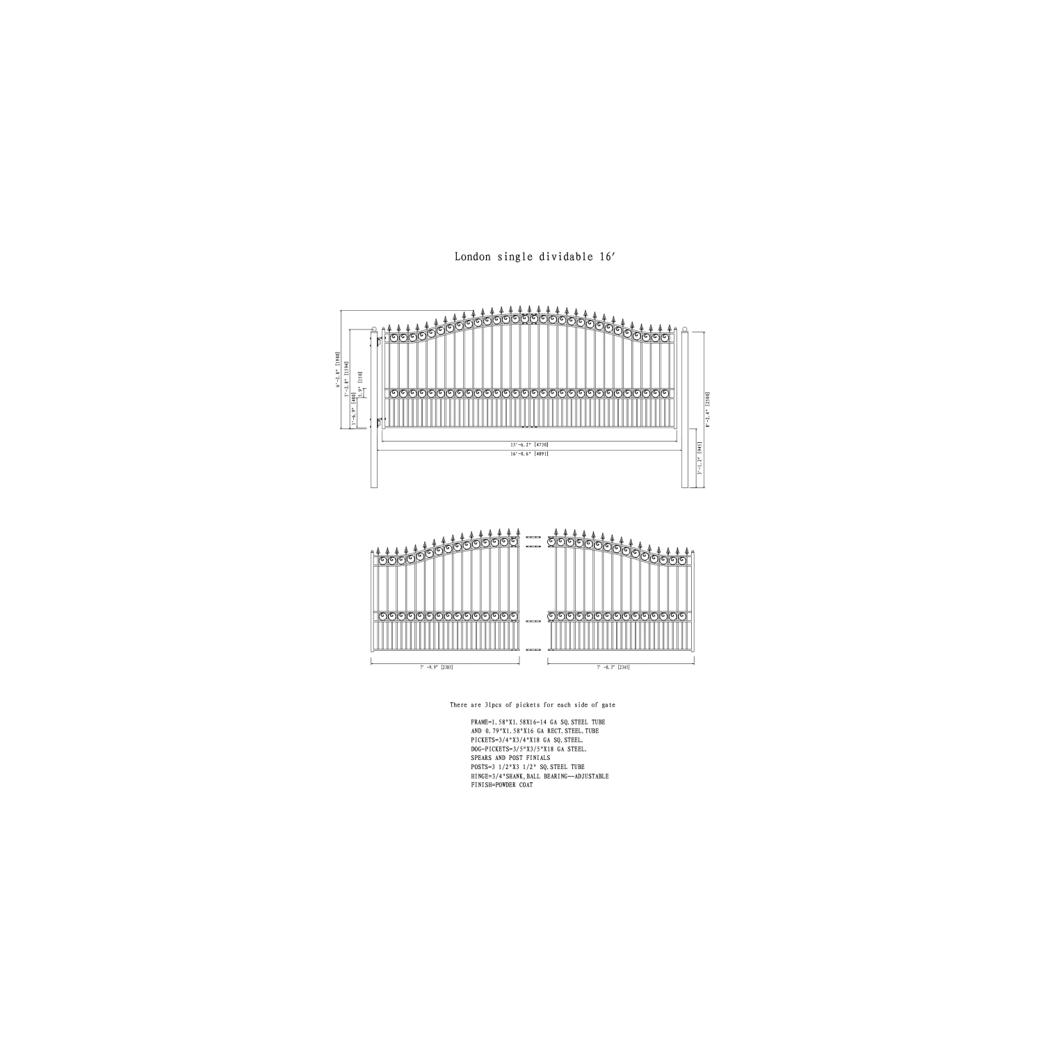 ALEKO® DG16LONSSW London Style Single Swing Steel Driveway Gate 16'