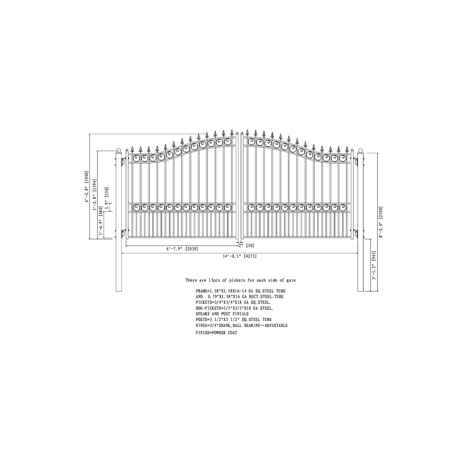 ALEKO SET14X4LOND London Style Steel Swing Dual Driveway 14 ft with Pedestrian Gate 4 ft